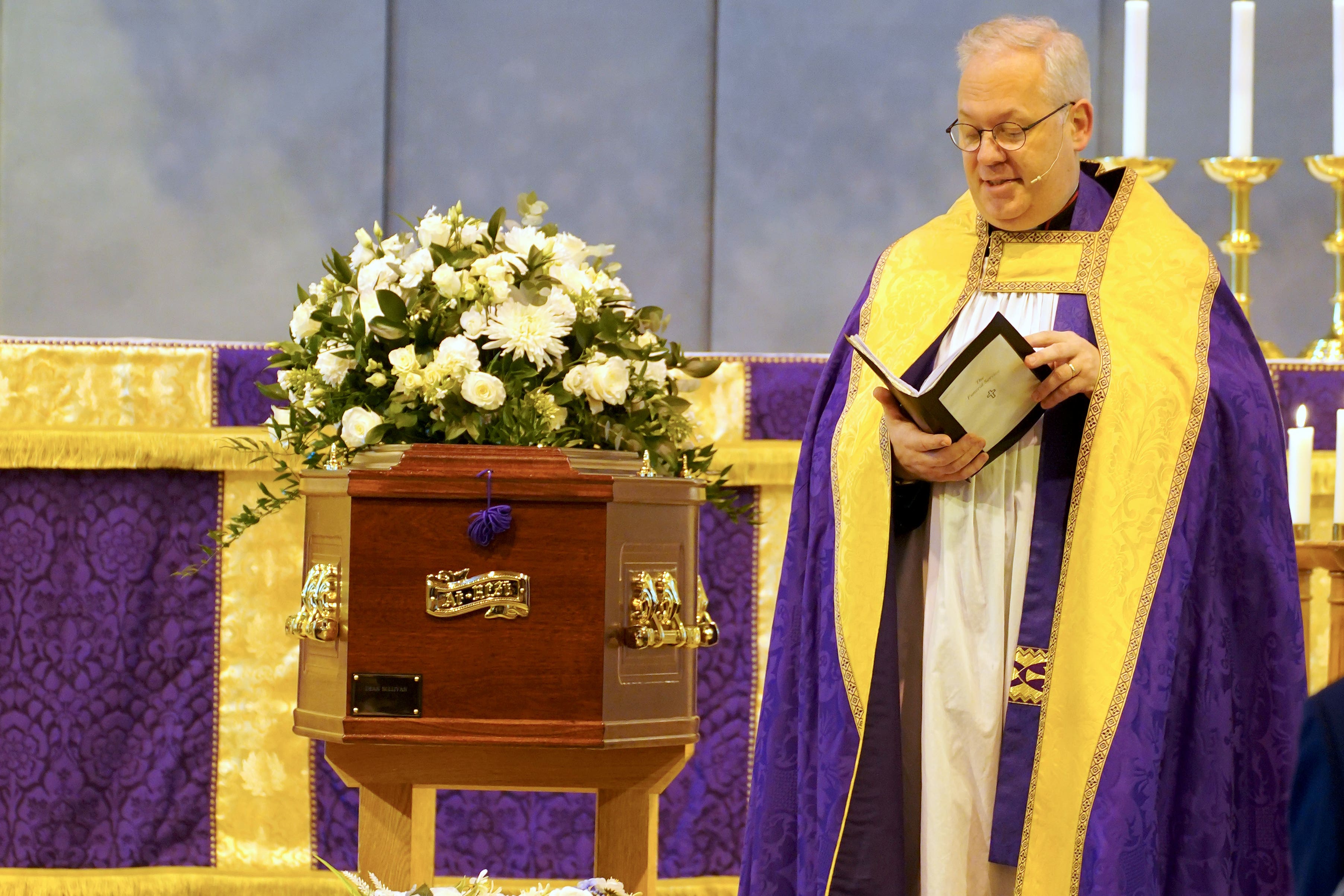 The funeral service for former Brookside actor Dean Sullivan at Liverpool Parish Church (Our Lady And St Nicholas) (PA)