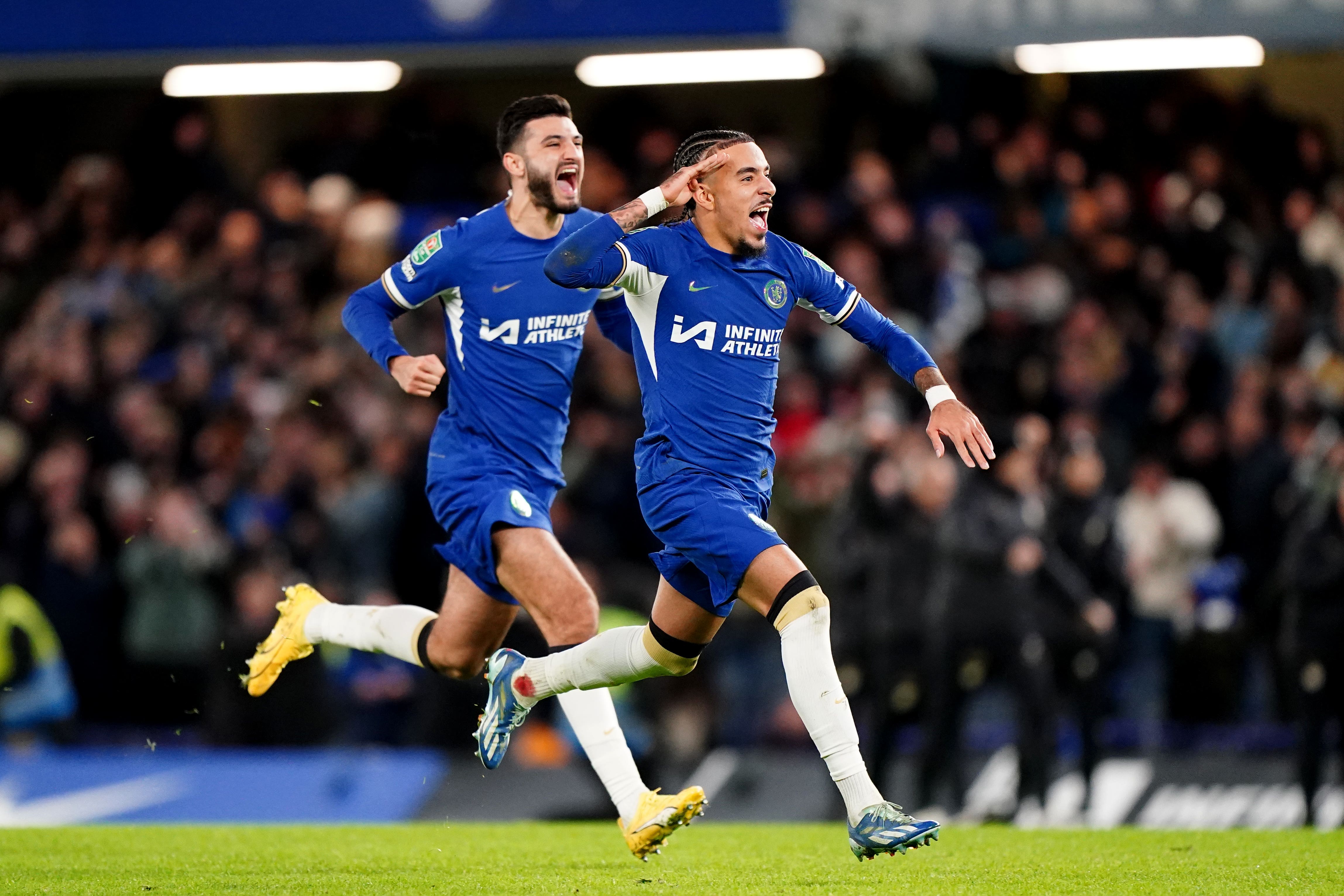 Armando Broja (left) celebrates Chelsea’s penalty shoot-out win (Zac Goodwin/PA)