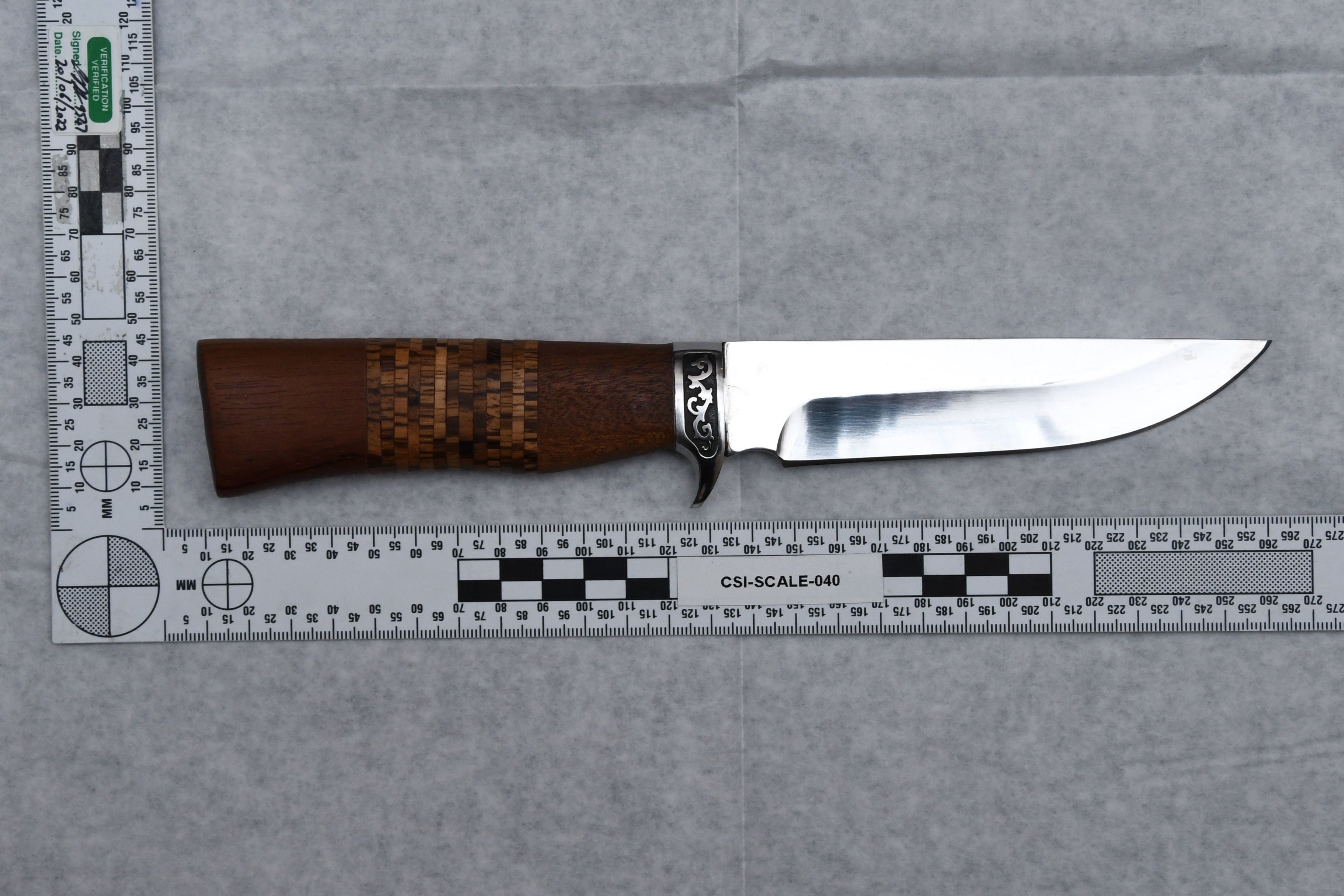 The weapon used to murder Brianna, a hunting knife with a 13cm blade