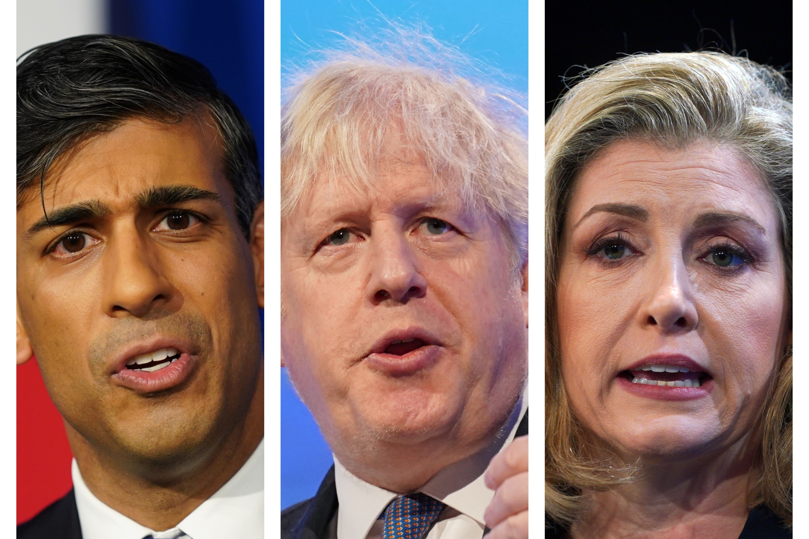 Rishi Sunak, Boris Johnson and Penny Mordaunt (PA)