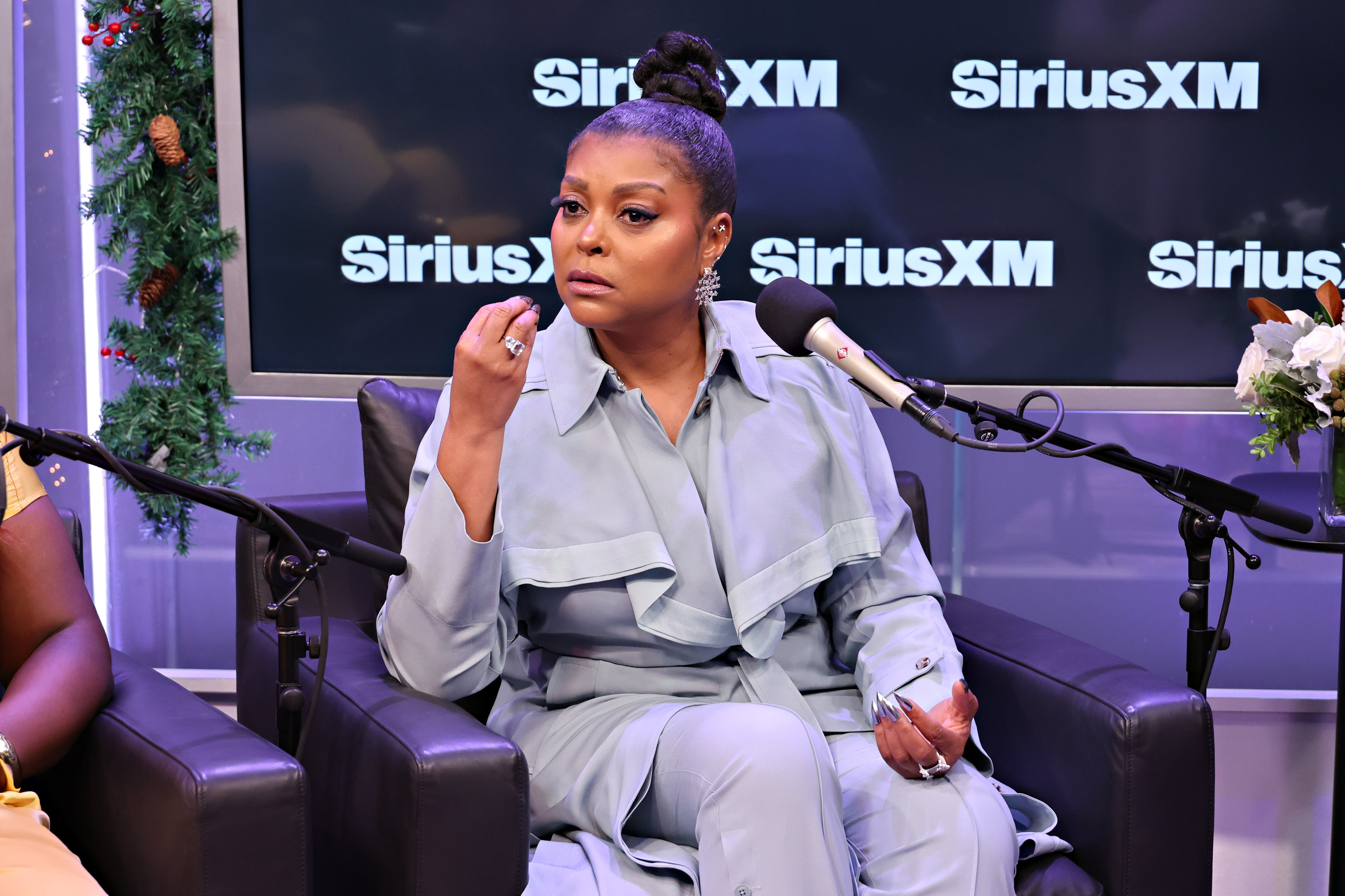 Taraji P Henson talking to Gayle King at SiriusXM Studios in New York