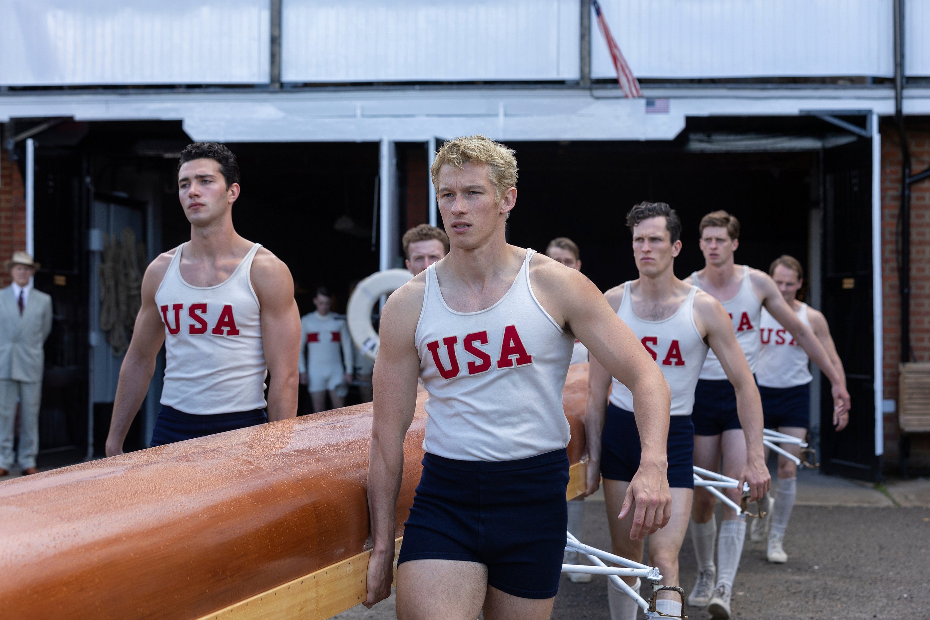 Callum Turner as Joe Rantz in a scene from ‘The Boys in the Boat’