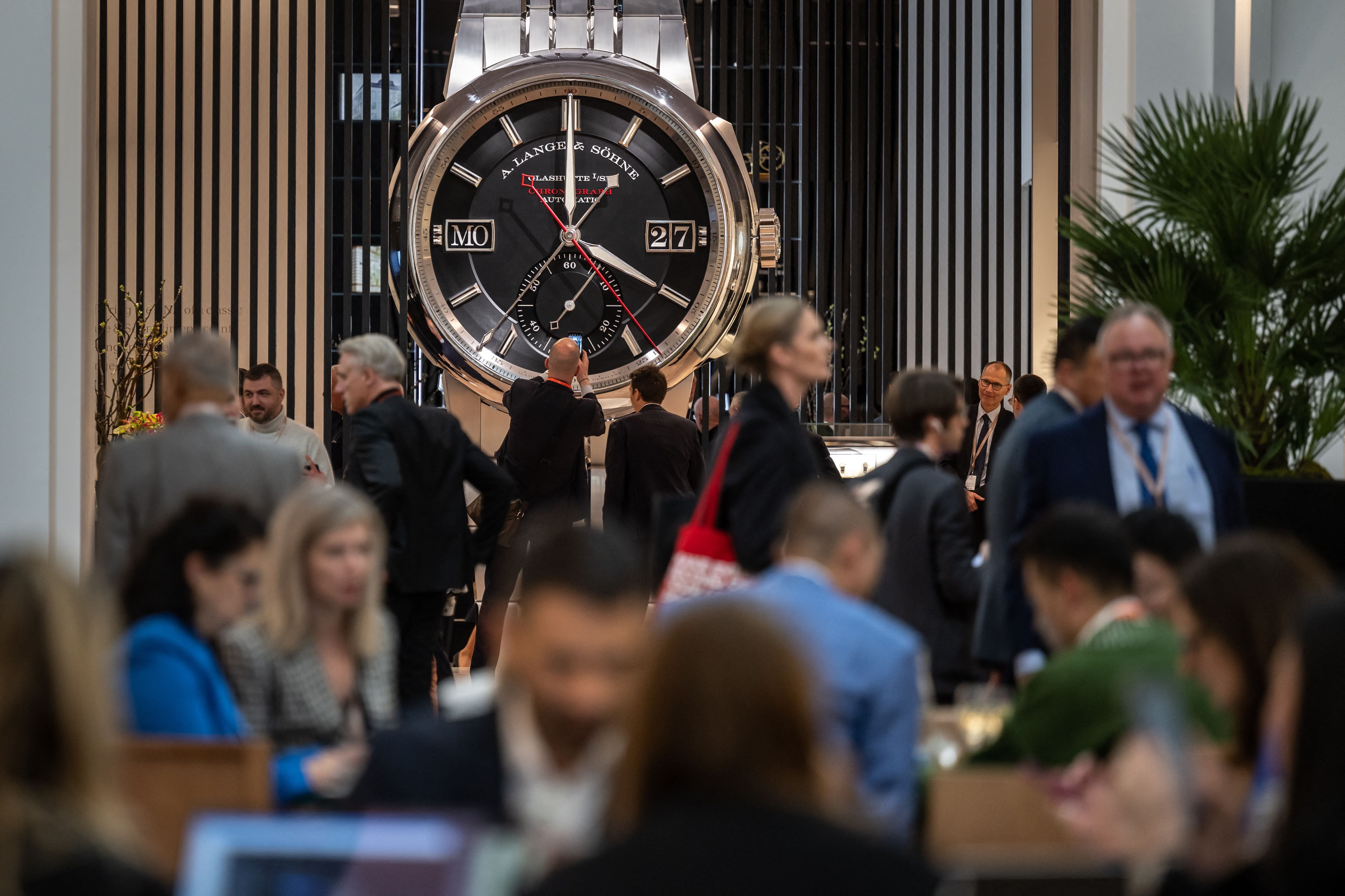 A giant luxury watch by German manufacturer A Lange & Söhne at the Watches and Wonders Geneva fair