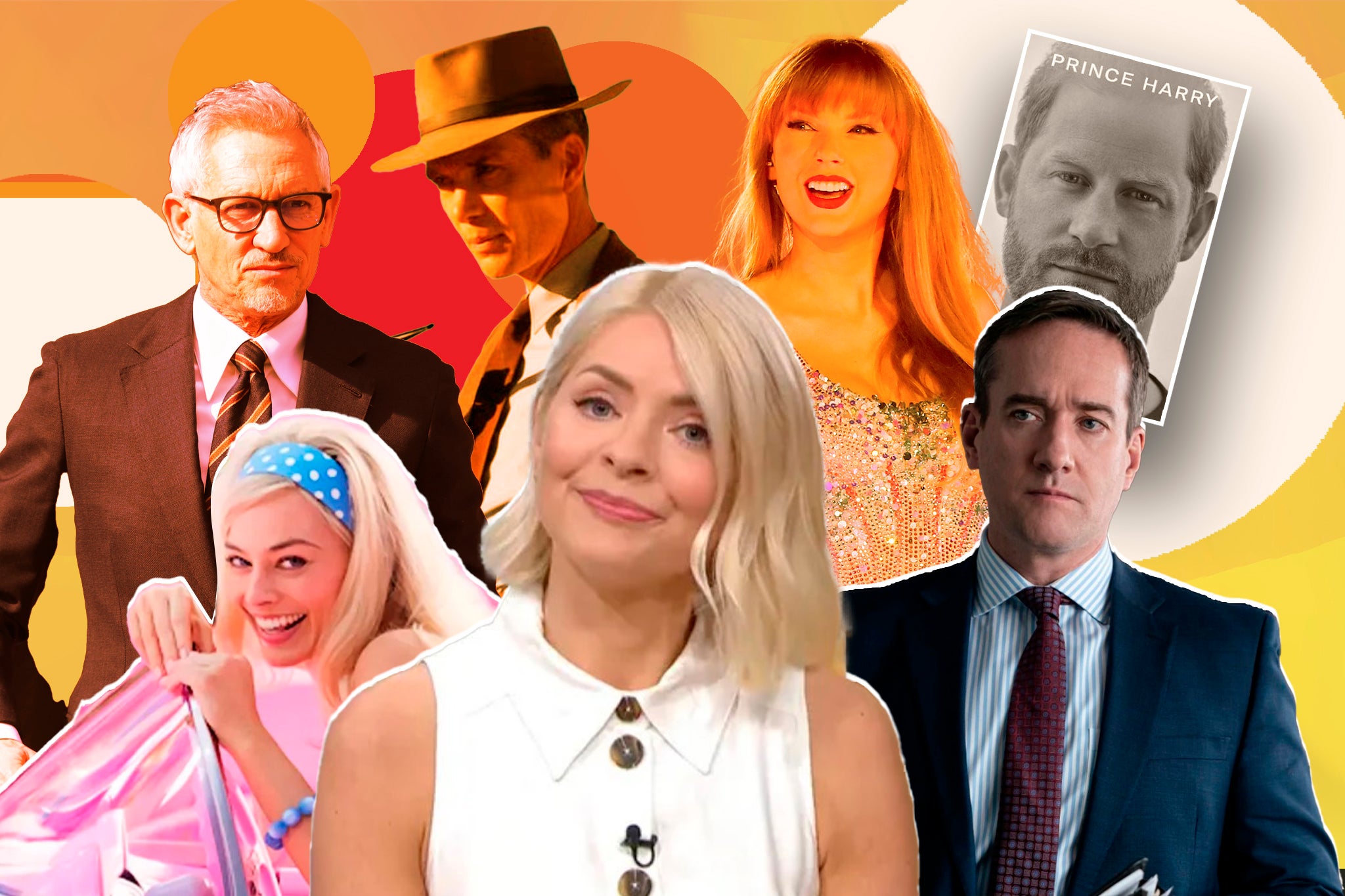 Gary Lineker, Margot Robbie, Holly Willoughby, Cillian Murphy, Taylor Swift, Matthew Macfadyen and Prince Harry