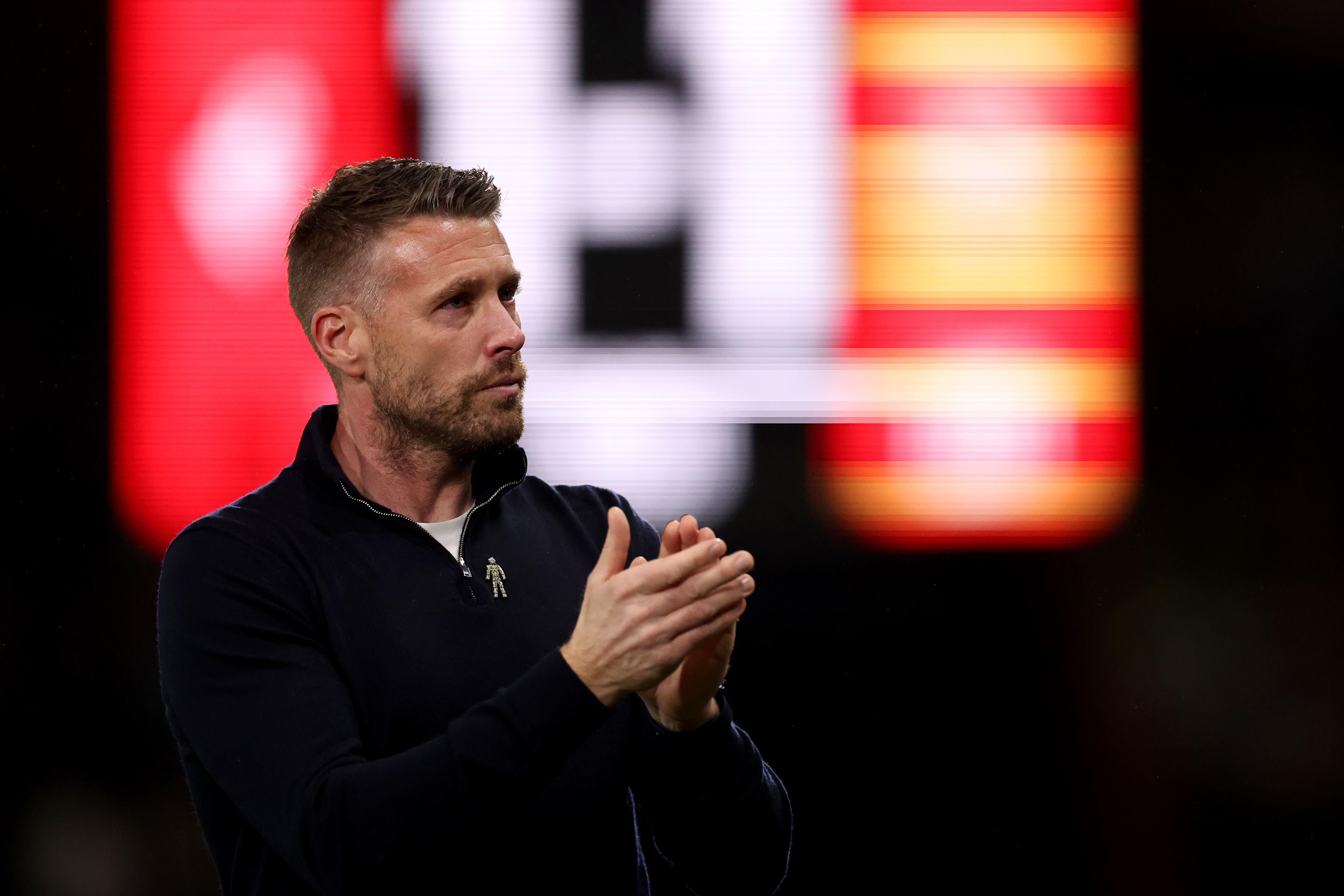 Rob Edwards applauds the fans at Bournemouth (Steven Paston/PA)