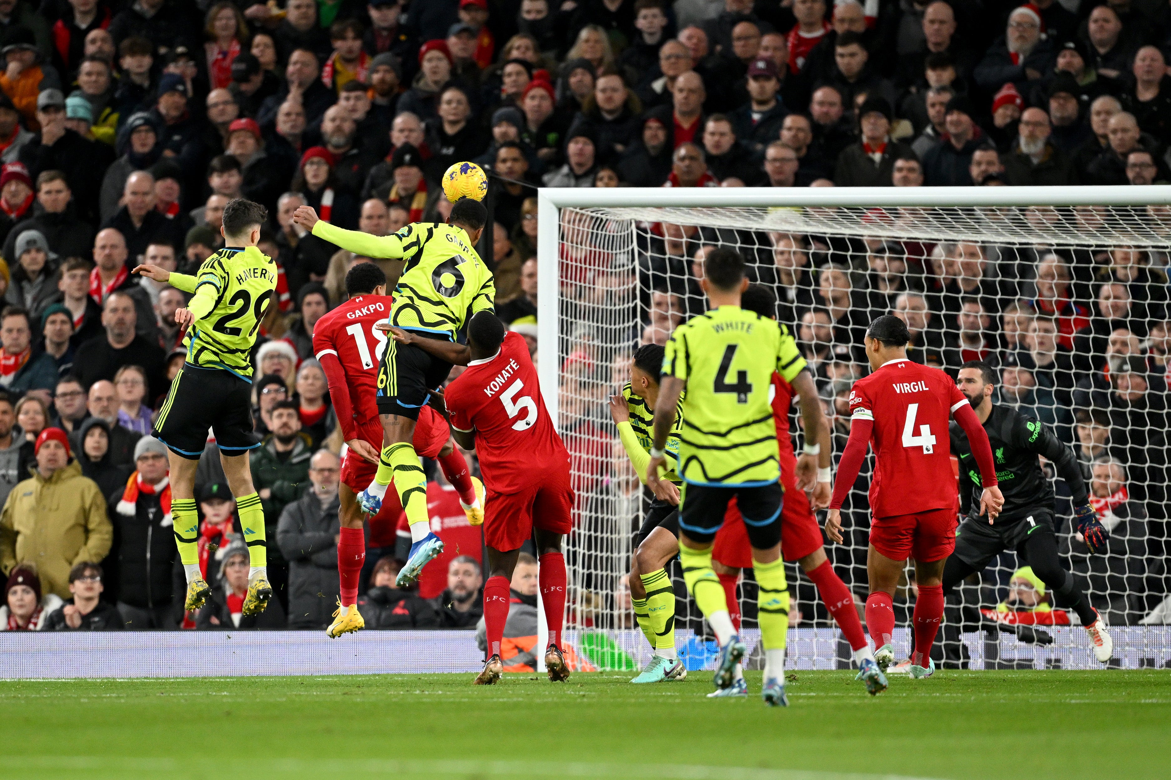 Gabriel Magalhaes scores the opener for the Gunners