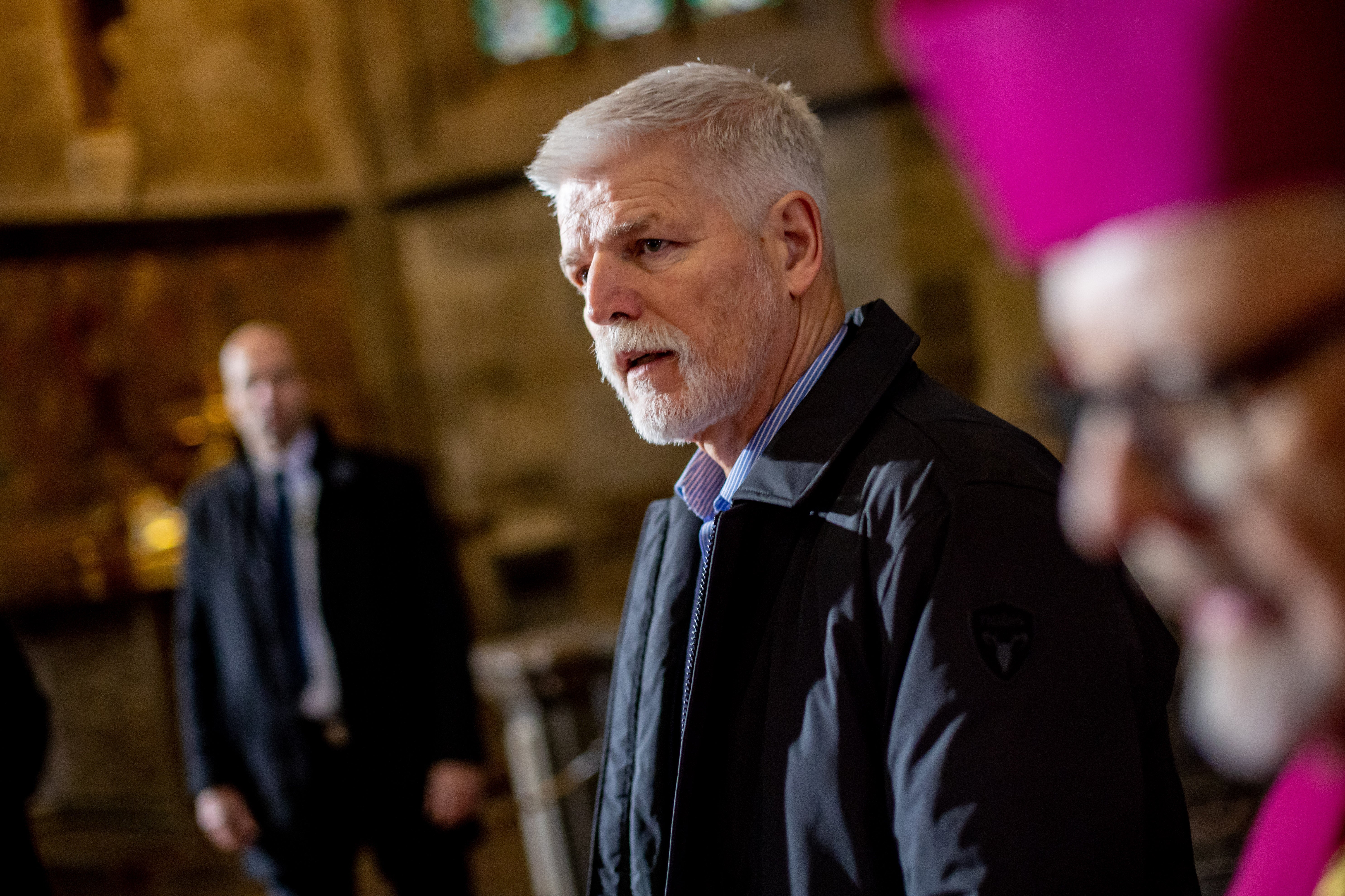 Czech President Petr Pavel arrives for a memorial service for the victims of a mass shooting at the Philosophical Faculty of Charles University