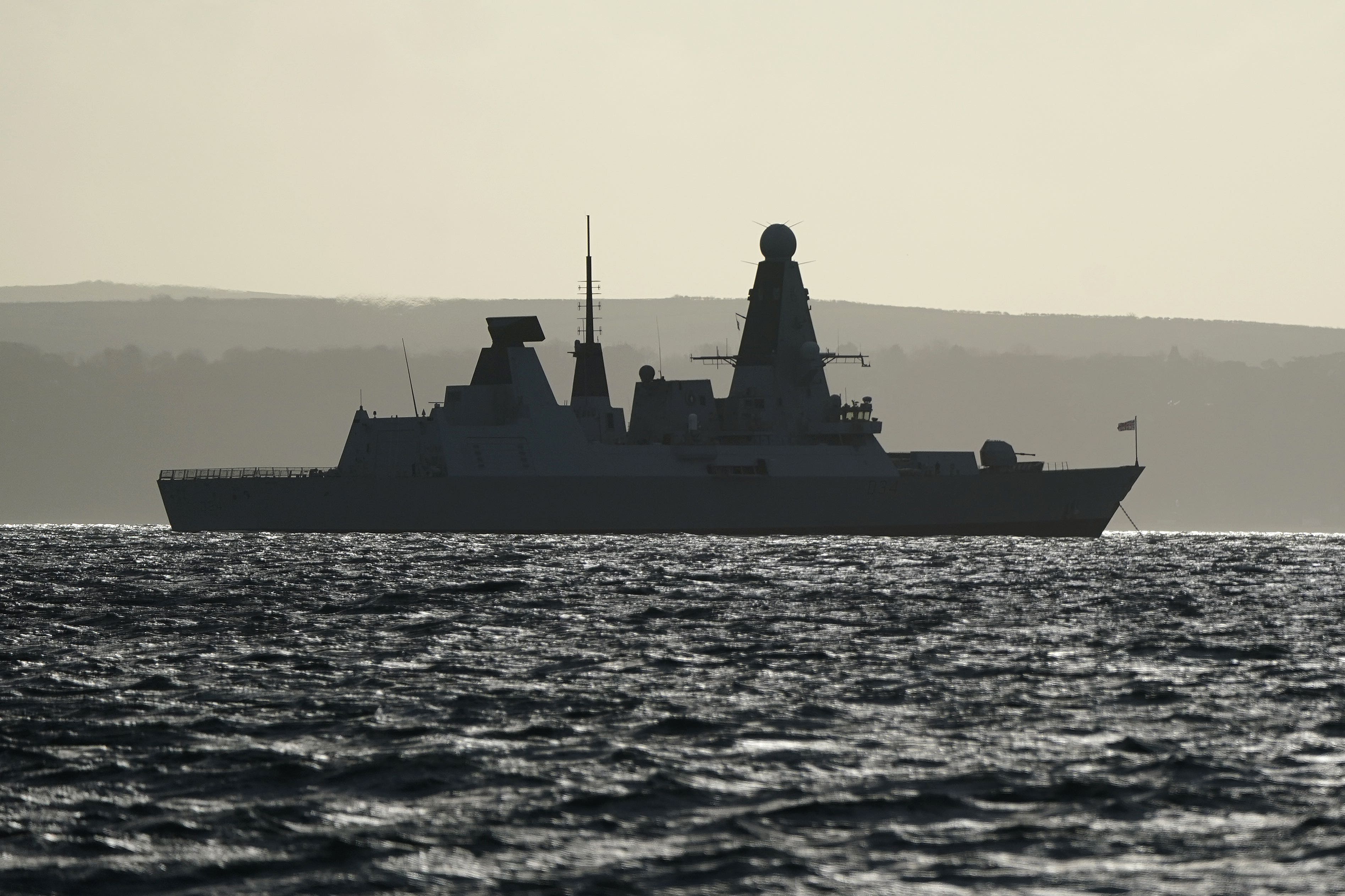 HMS Diamond lies at anchor in the Solent ahead of her return to Portsmouth Naval Base. The Royal Navy Type 45 Destroyer has been away for over 7 months as part of Carrier Strike Group 21 (CSG21) and is due to return to port on Thursday. Picture date: Wednesday December 8, 2021.