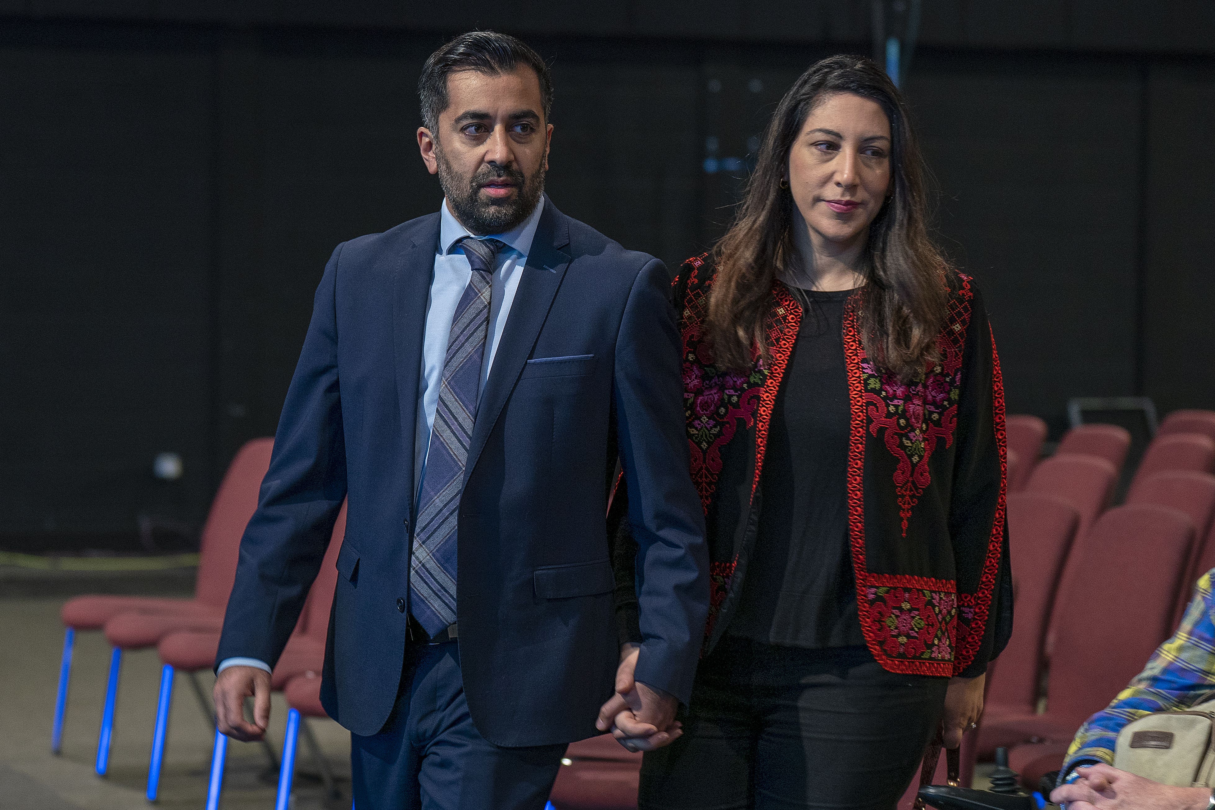 First Minister and SNP leader Humza Yousaf and his wife councillor Nadia El-Nakla (Jane Barlow/PA)