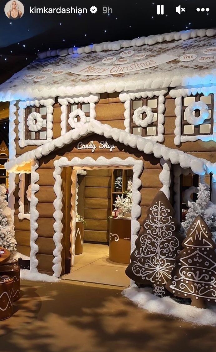 Kim featured a life-size gingerbread house from the party