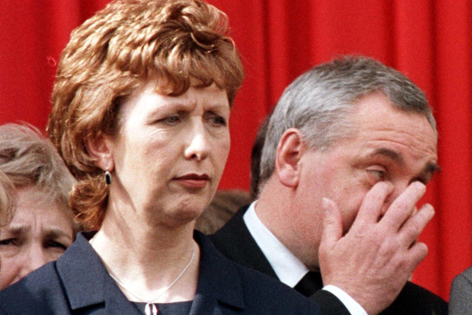 Irish President Mary McAleese and Irish prime minster Bertie Ahern look towards High Street in Omagh during the memorial (PA)