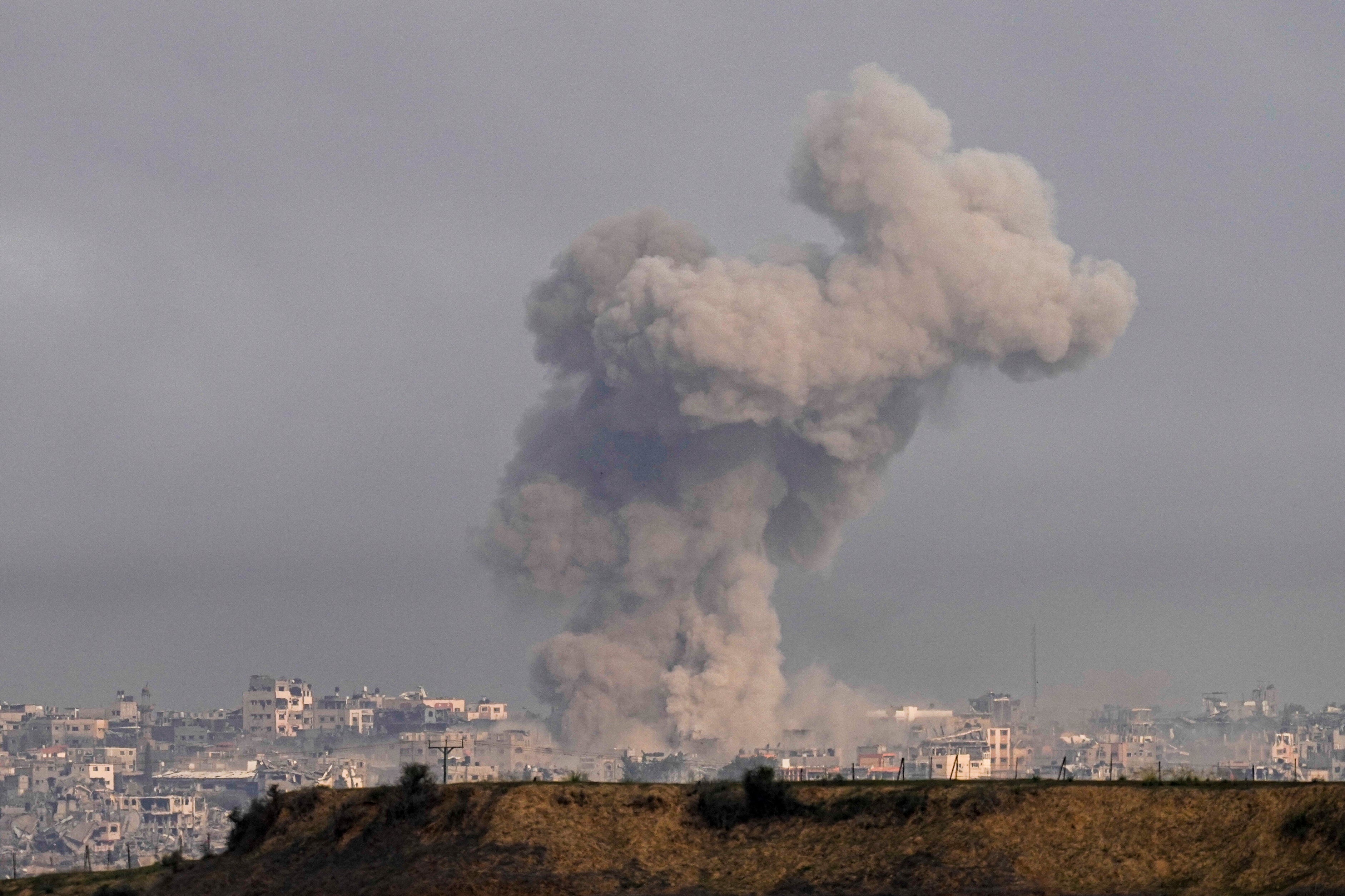 Smoke rises following an Israeli bombardment in the Gaza Strip, as seen from southern Israel