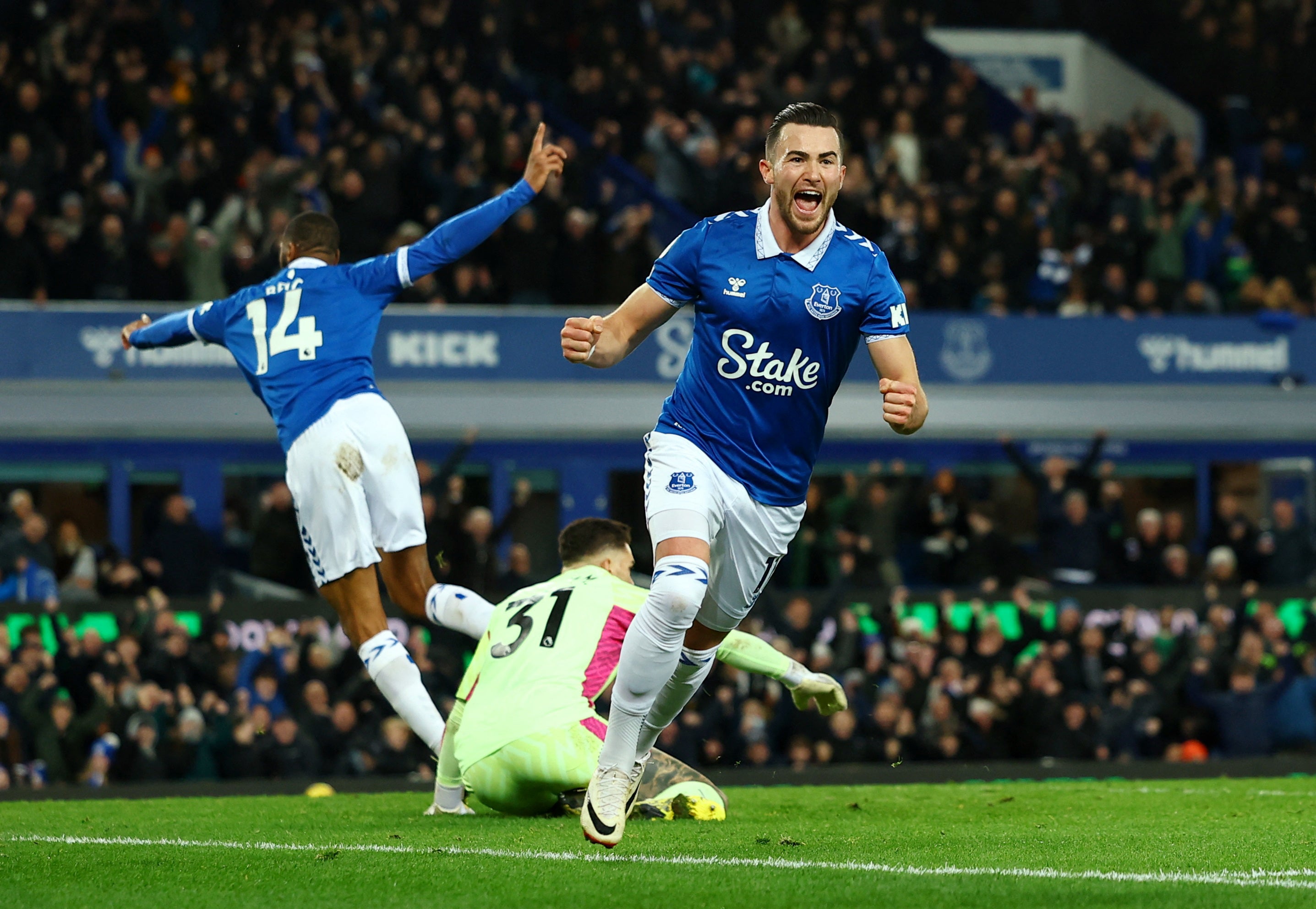 Harrison stunned his former club to fire Everton into the lead