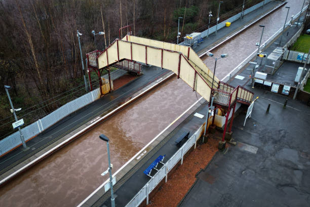 Swimming pool-esque conditions made passing along the railway line at Bowling station a challenge on Wednesday