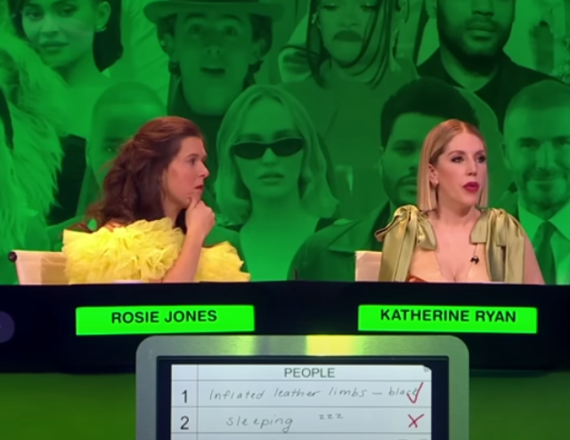 <p>Rosie Jones with Katherine Ryan on Big Fat Quiz of the Year</p>