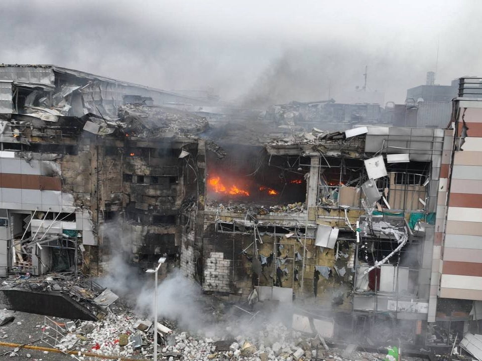 A shopping centre was heavily damaged in Ukraine after Russia’s attack