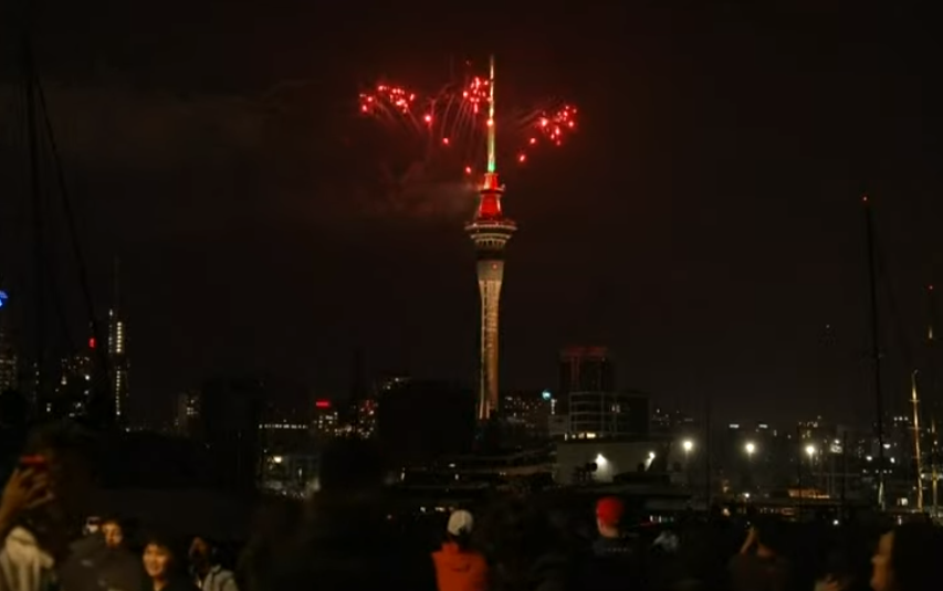 Fireworks over Auckland as the clock strikes midnight