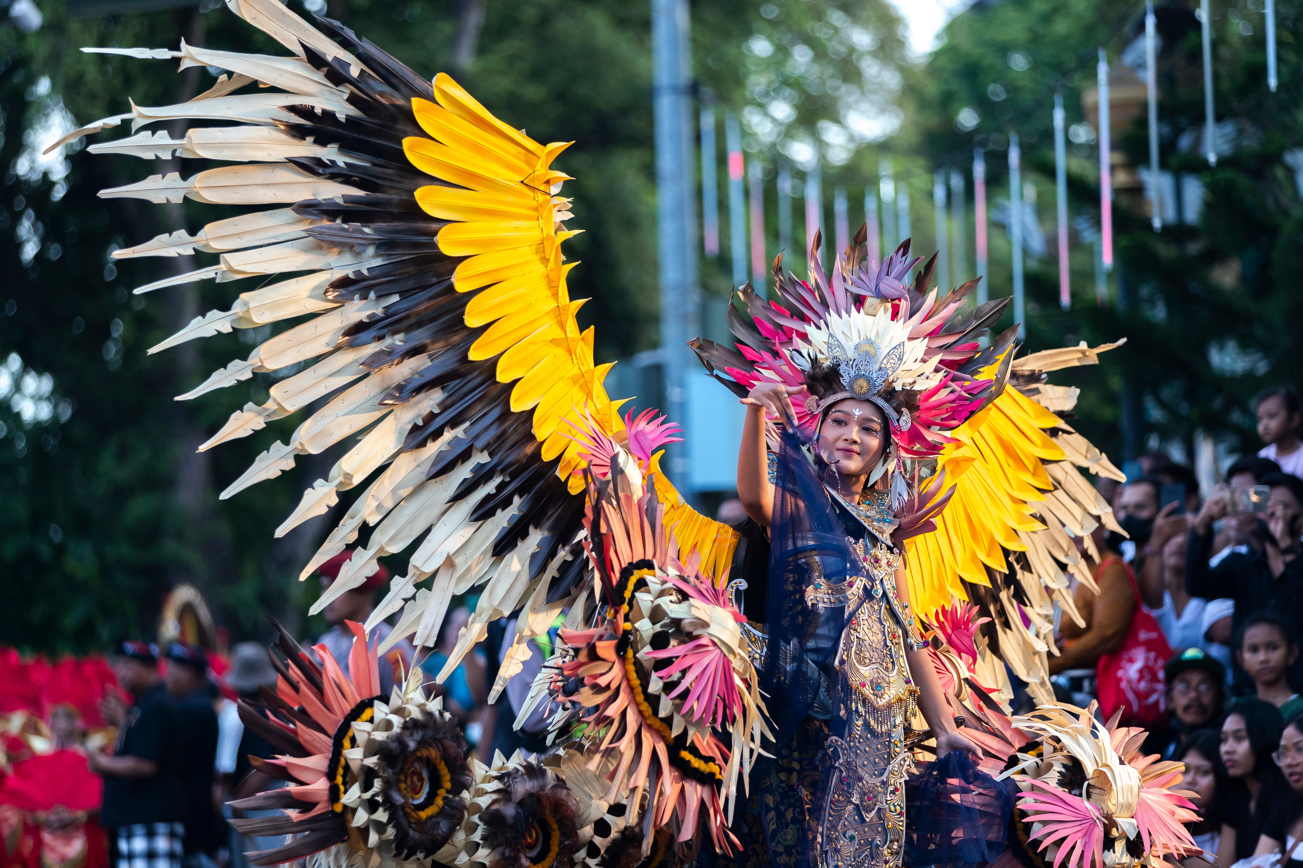 Balinese dancers perform as they take part in a cultural parade