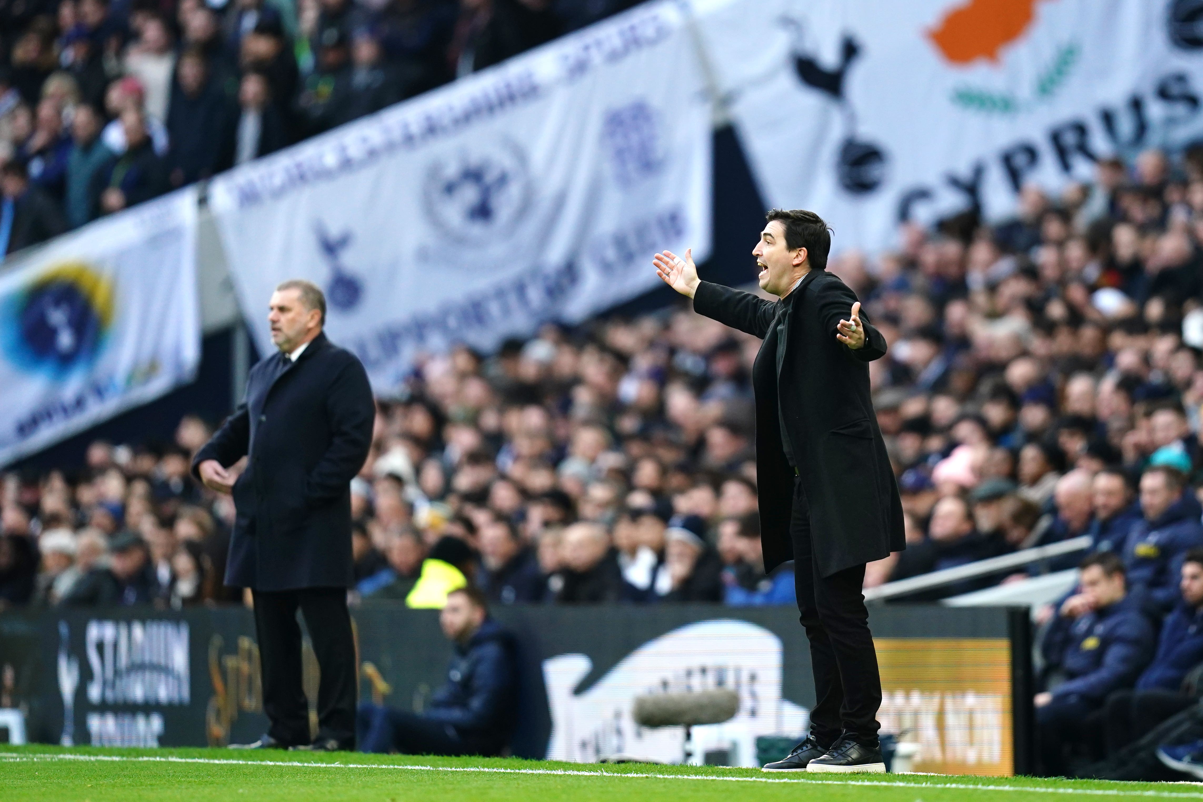 Ange Postecoglou (left) and Andoni Iraola played down a touchline melee after Tottenham’s 3-1 win over Bournemouth (John Walton/PA)