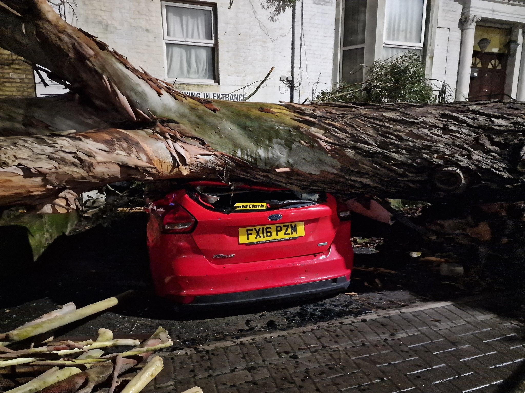 A tree crushed a car in Forest Hill after strong winds battered the UK