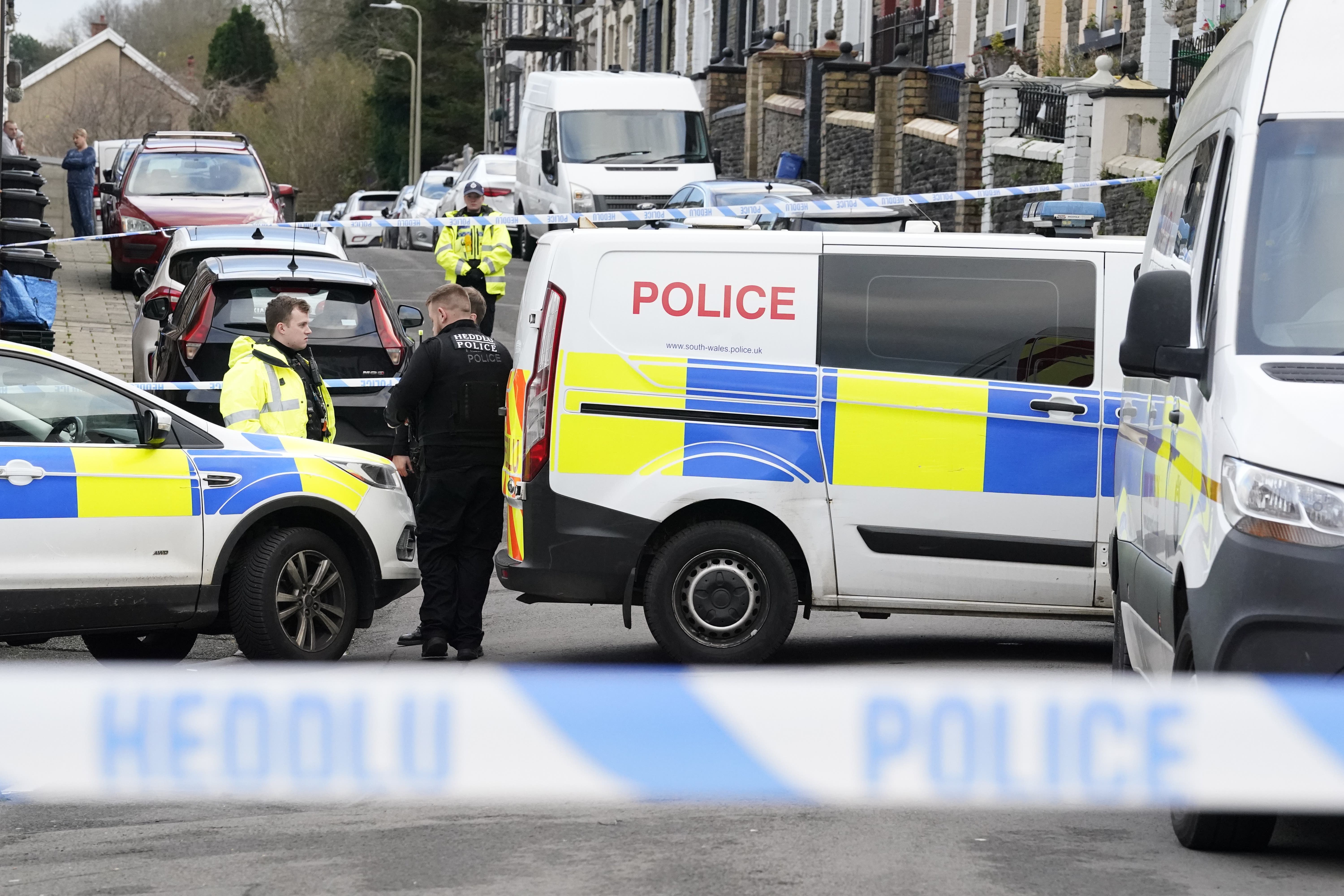 The scene on Moy Road in the village of Aberfan, Merthyr, south Wales, after Andreea Pintili was stabbed