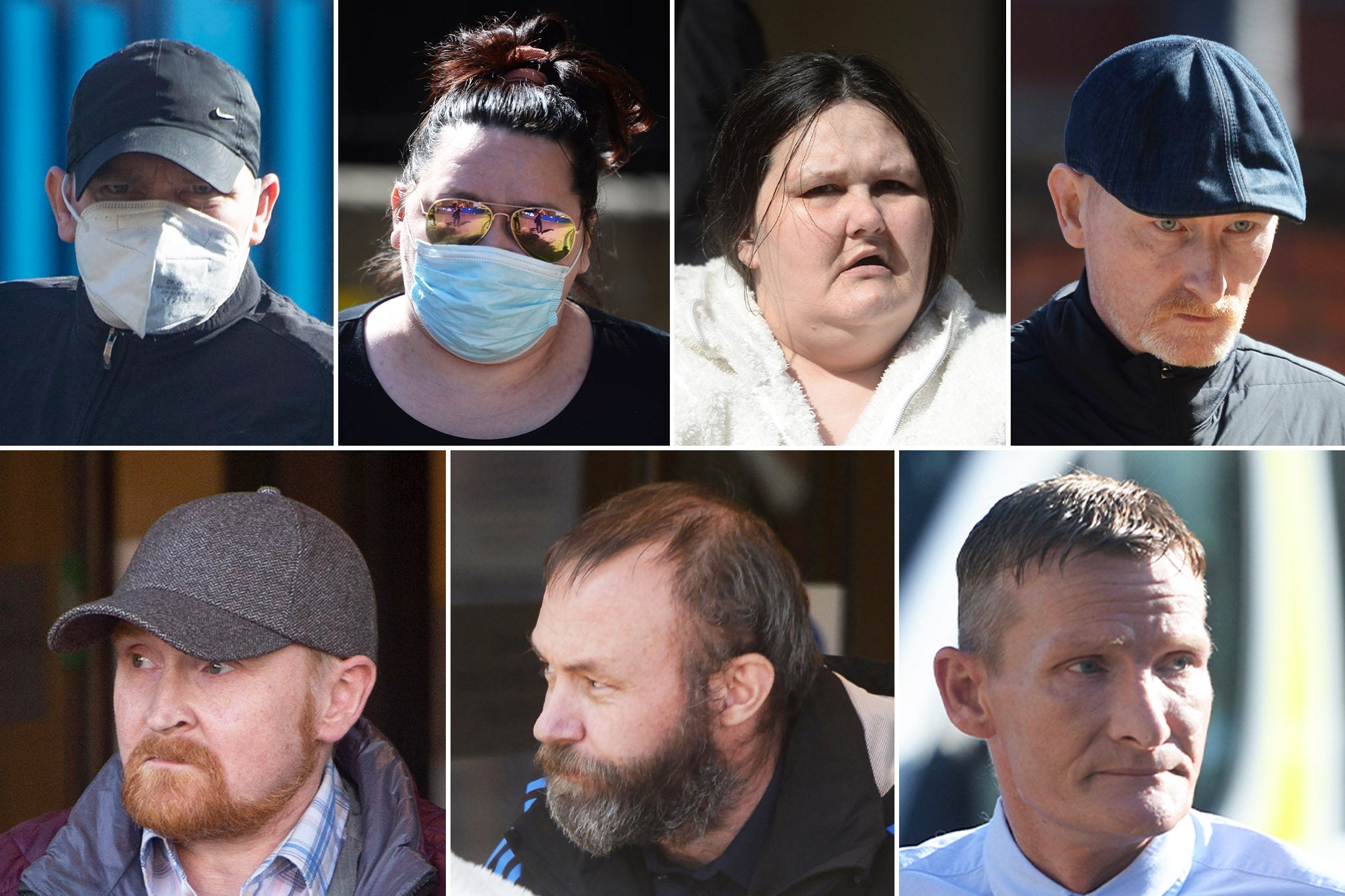 Child abusers (top left-right) Iain Owens, Elaine Lannery, Lesley Williams, Barry Watson, (bottom left-right) Scott Forbes, Paul Brannan, John Clark.