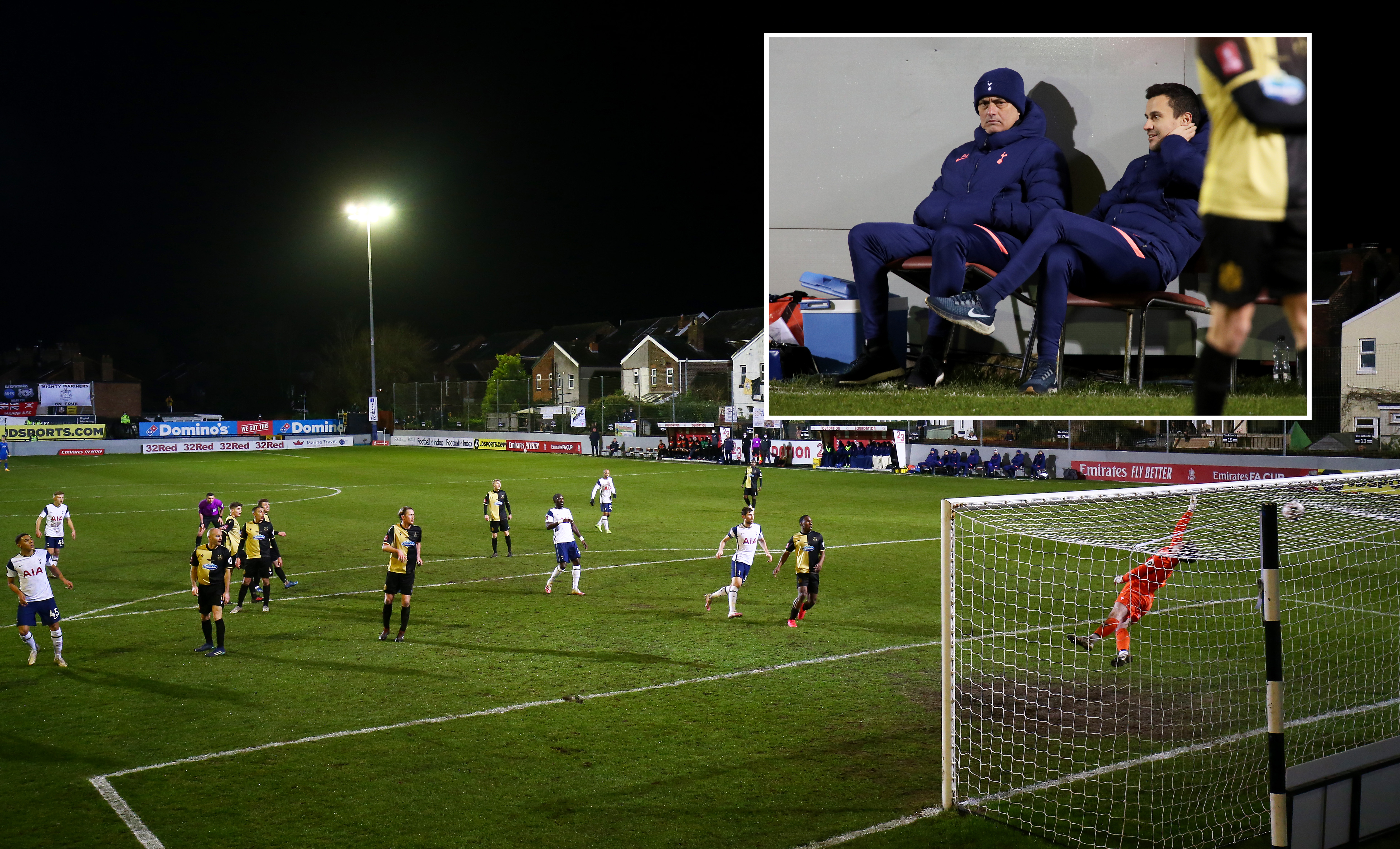 Carlos Vinicius completes his hat-trick for Spurs as Jose Mourinho watches on