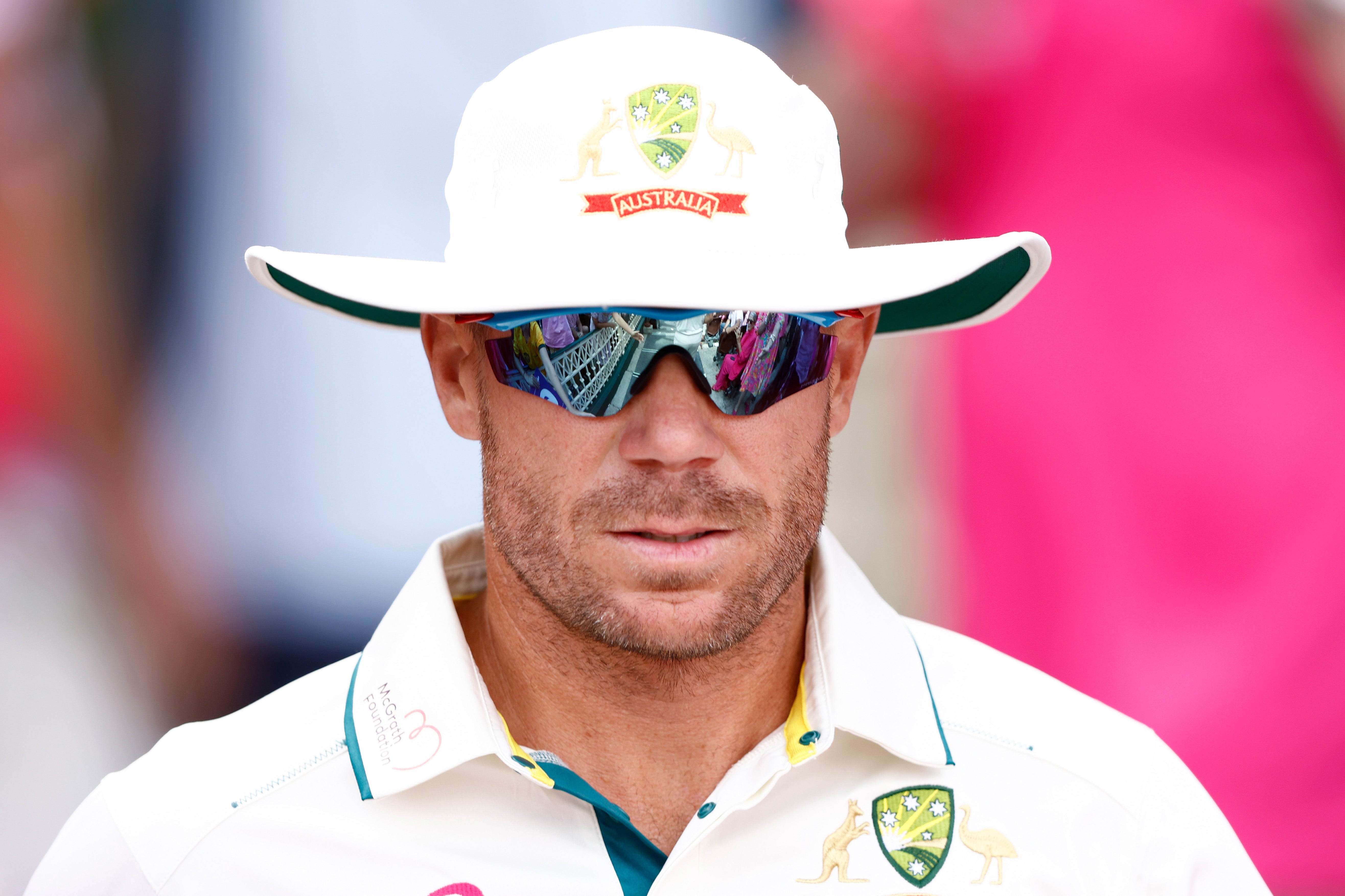 David Warner takes to the field on day three of the third Test against Pakistan