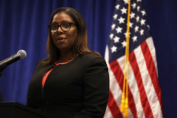 New York State Attorney General Letitia James speaks during a press conference announcing a lawsuit to dissolve the NRA on August 06, 2020