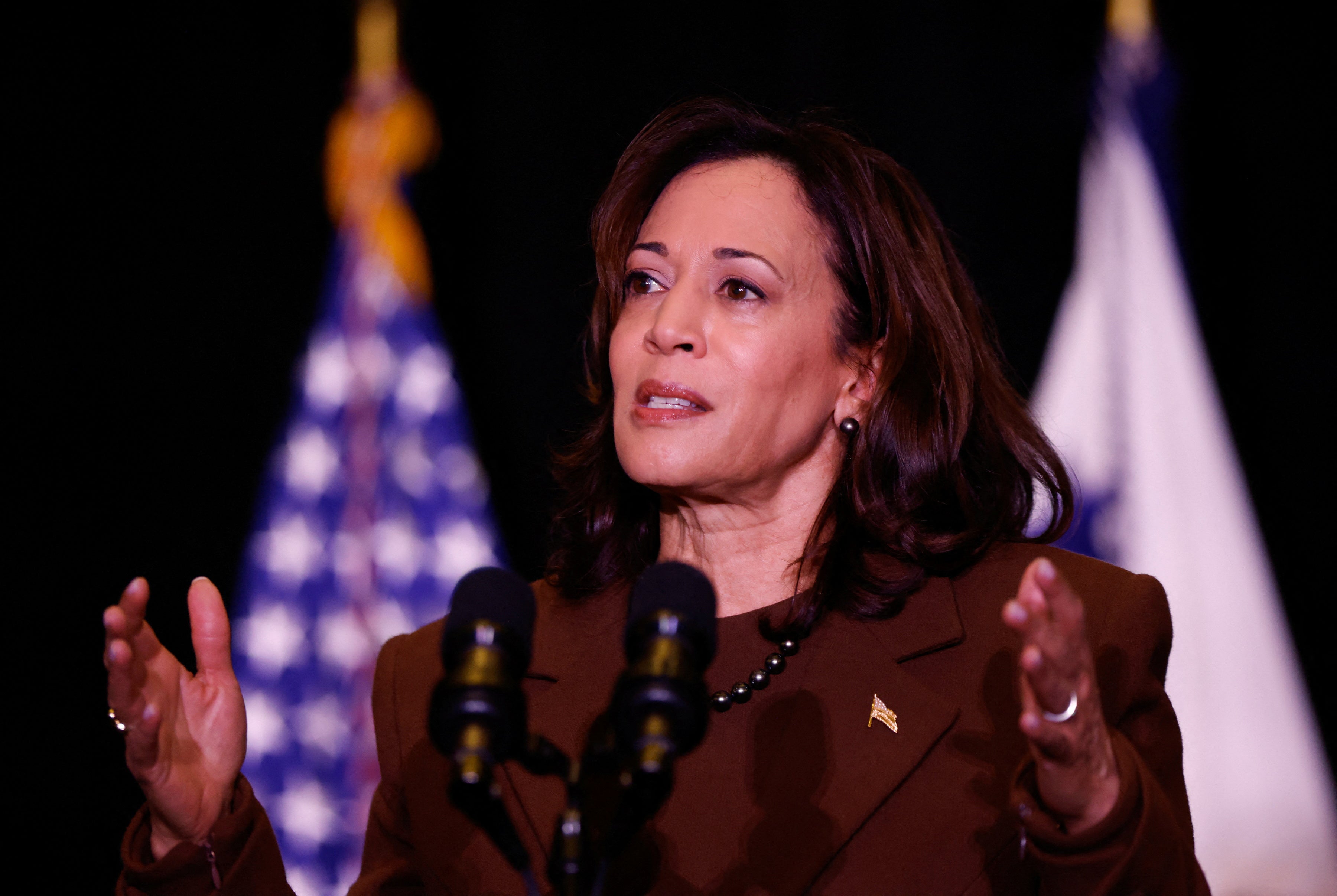 US Vice President Kamala Harris speaks at the Women’s Missionary Society retreat of the African Methodist Episcopal Church in Myrtle Beach, South Carolina, U.S., January 6, 2024.