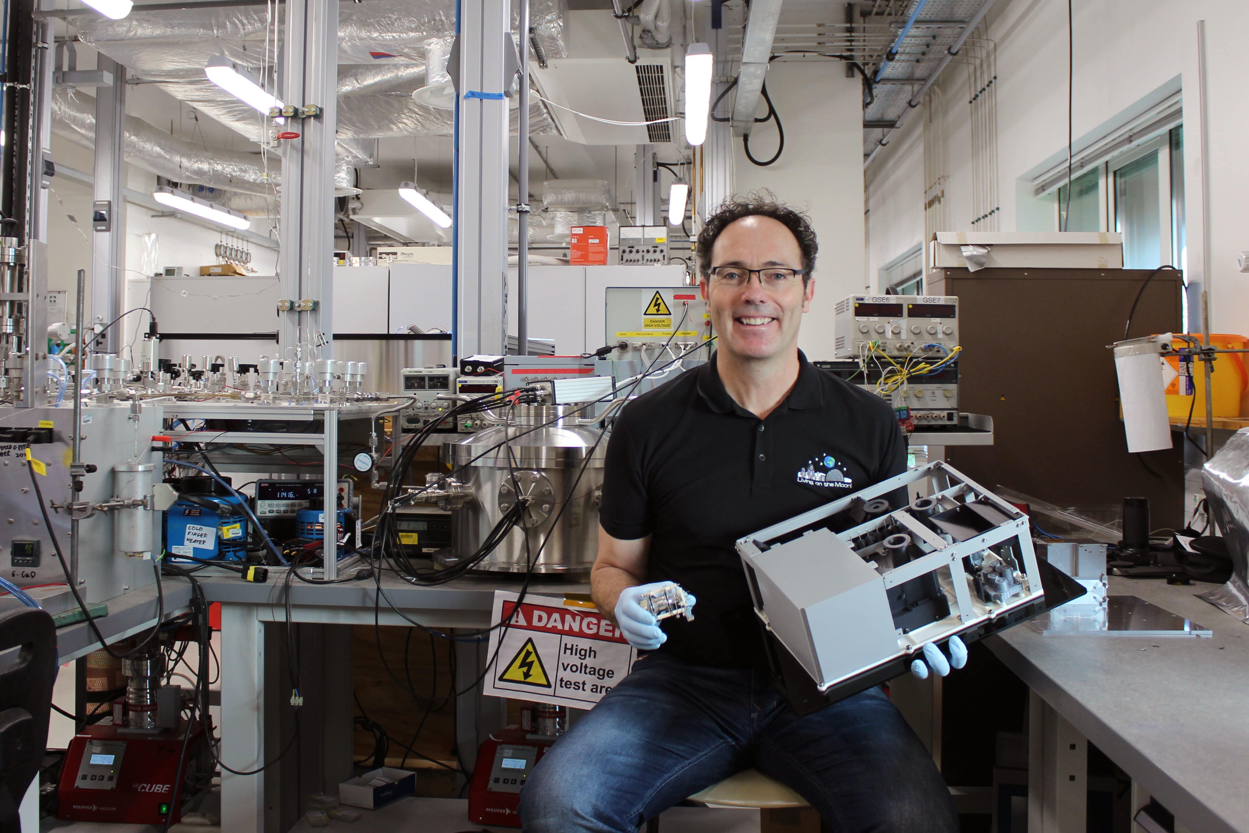 Dr Simeon Barber who developed a sensor on the Peregrine Ion Trap Mass Spectrometer (PITMS), which will be onboard the Peregrine Mission One (PM1), which is set to become the first private probe to land on the lunar surface (The Open University)