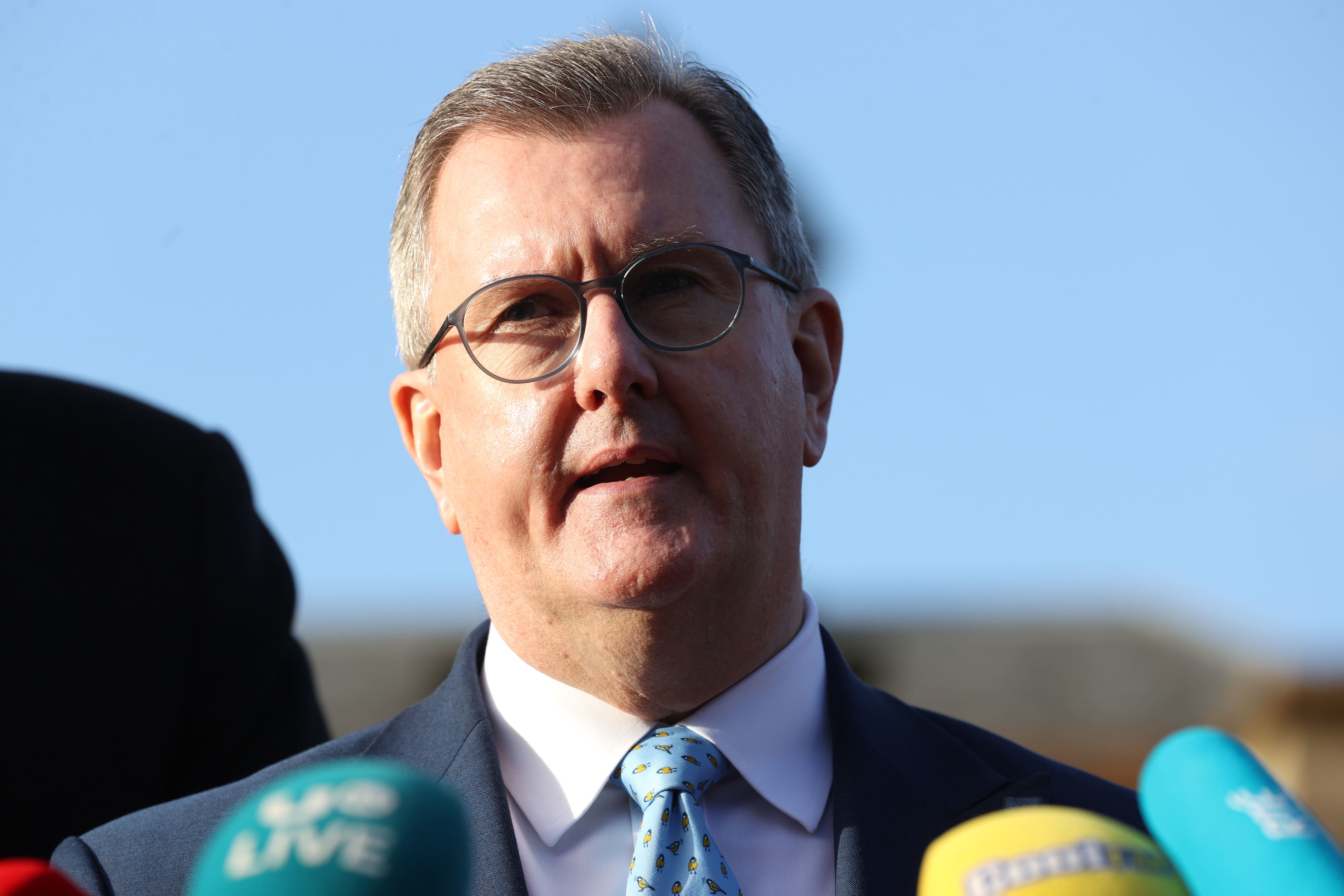 DUP leader Sir Jeffrey Donaldson said talking with the UK Government over post-Brexit trading arrangements was continuing (Liam McBurney/PA)