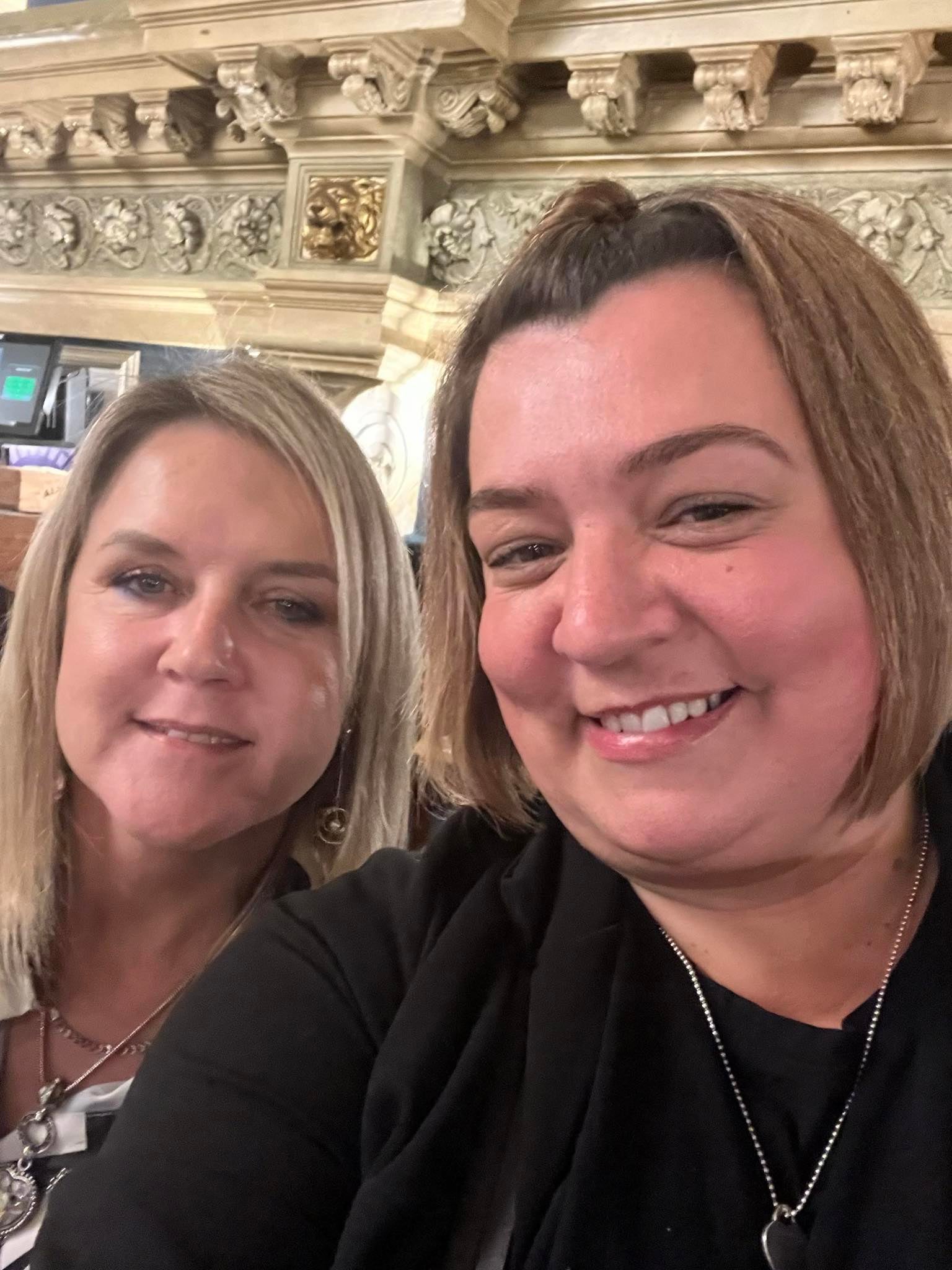 Ms Skinner with her friend and fellow former Post Office employee Tracy Felstead, who also wrongly spent time in prison