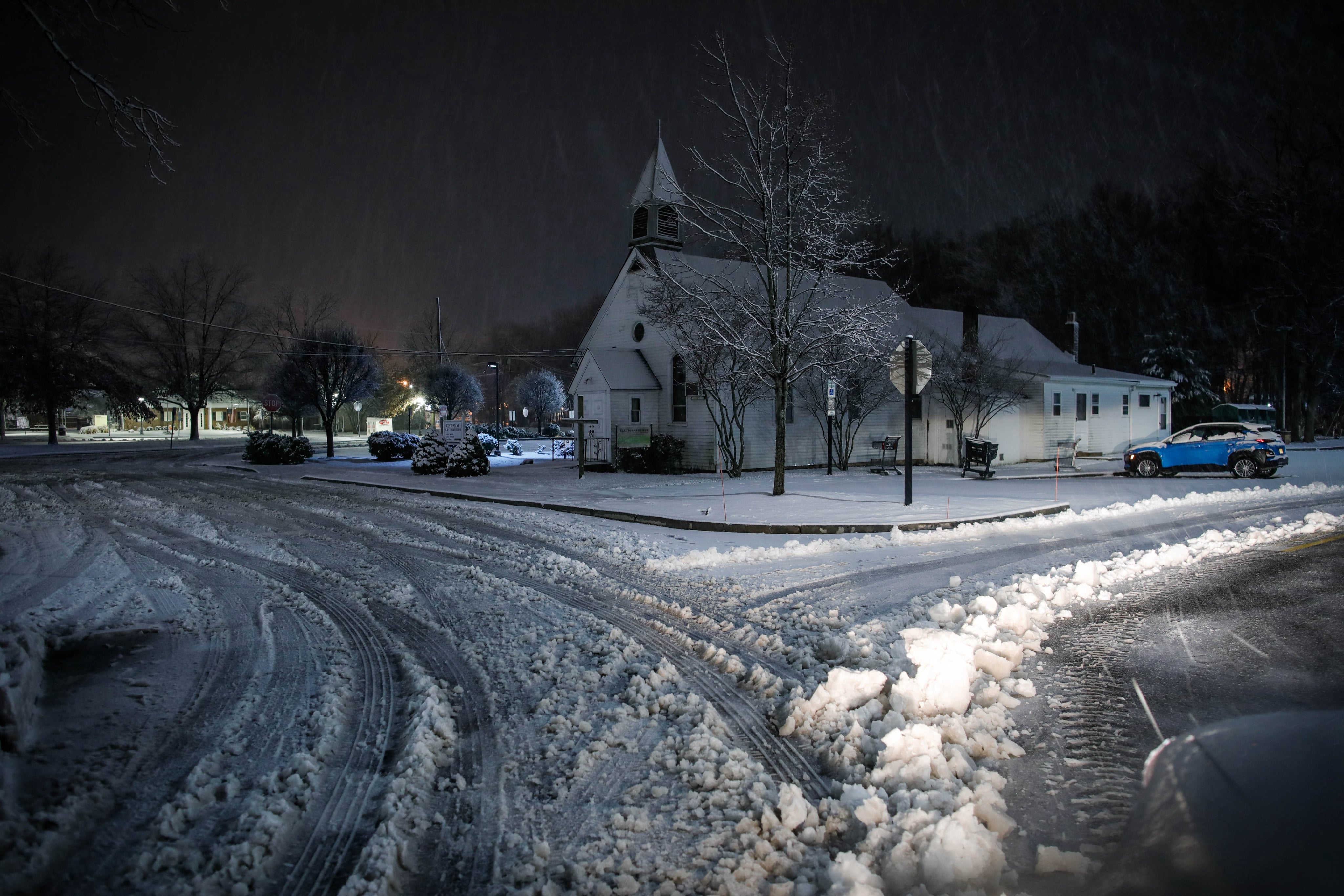 Centennial AME Zion Church in Closter, New Jersey pictured on 6 January as a snow storm blew through the region