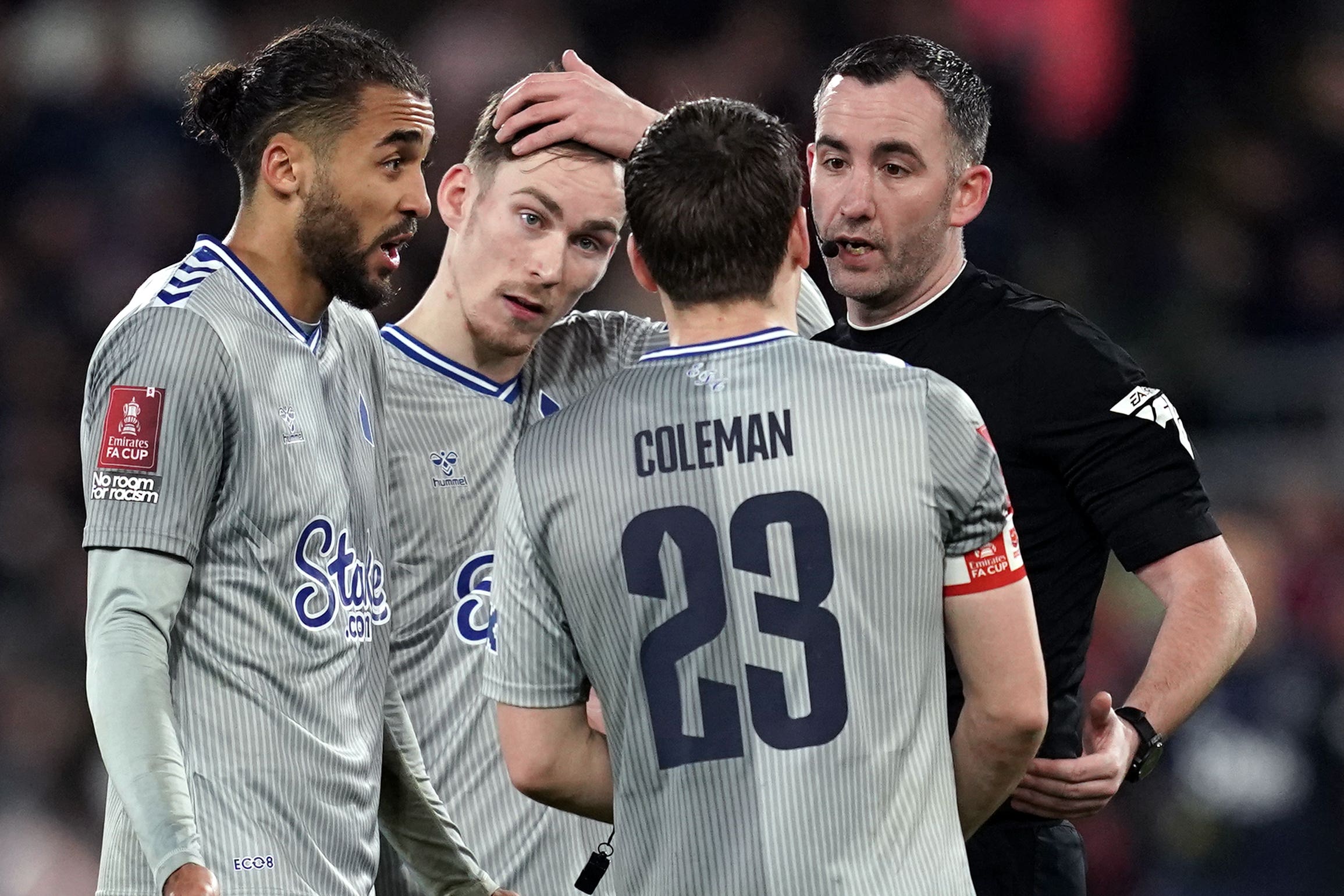 Everton’s Dominic Calvert-Lewin (left) was surprised to be sent off at Crystal Palace (Adam Davy/PA)