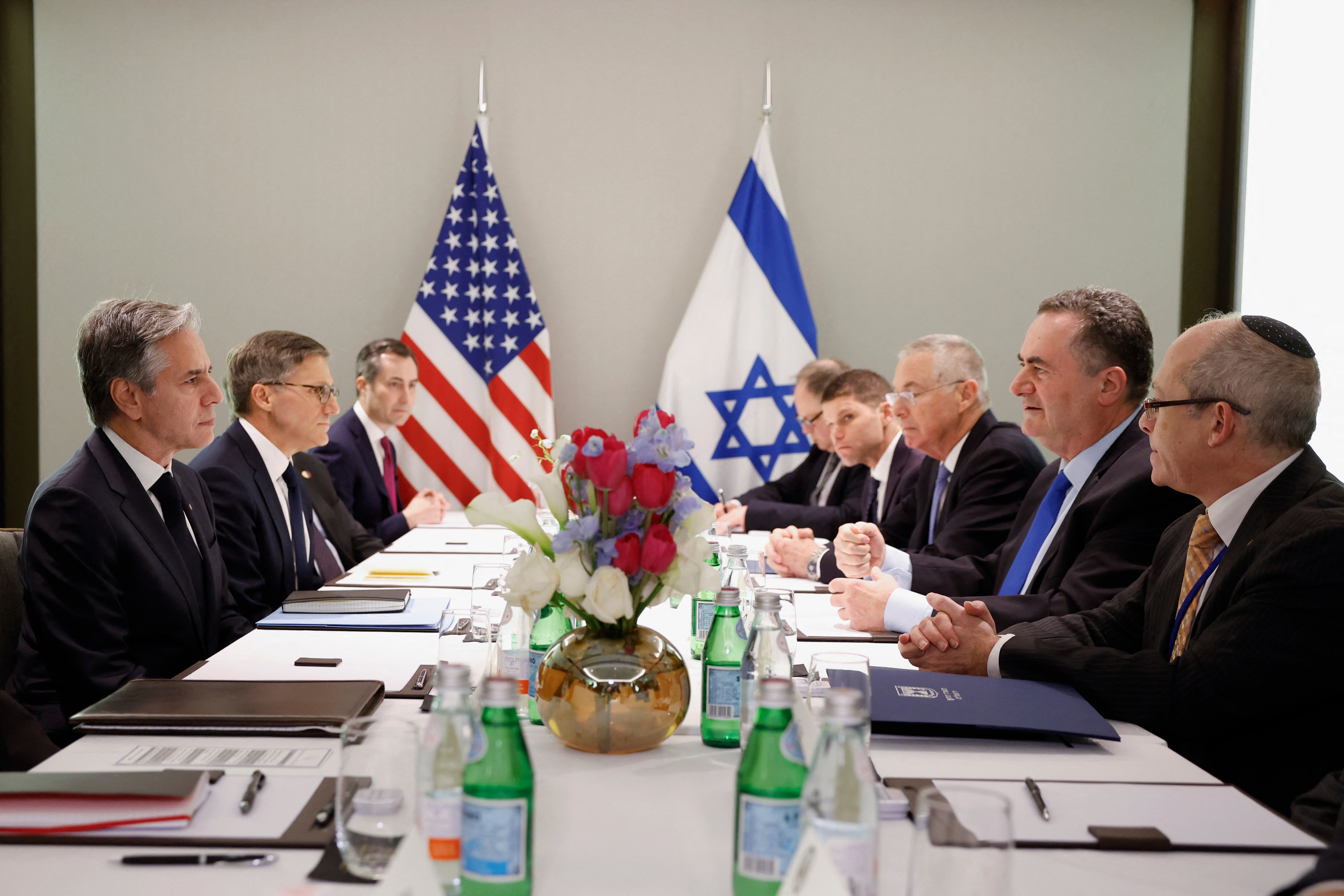 Antony Blinken, left, meets with Israel’s foreign minister Israel Katz, second right, on Tuesday