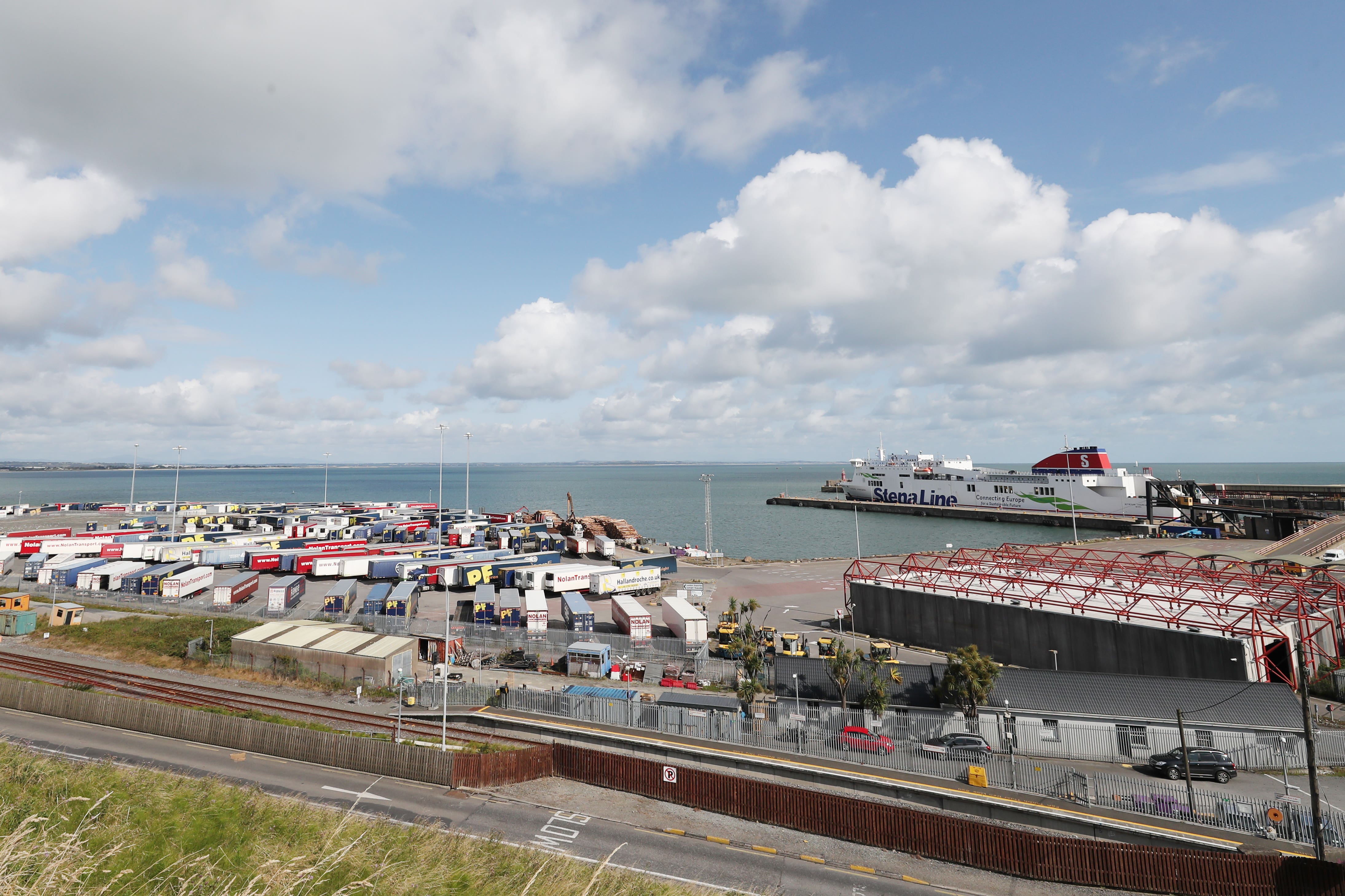 Freight trucks at Rosslare Europort in Co Wexford (PA)