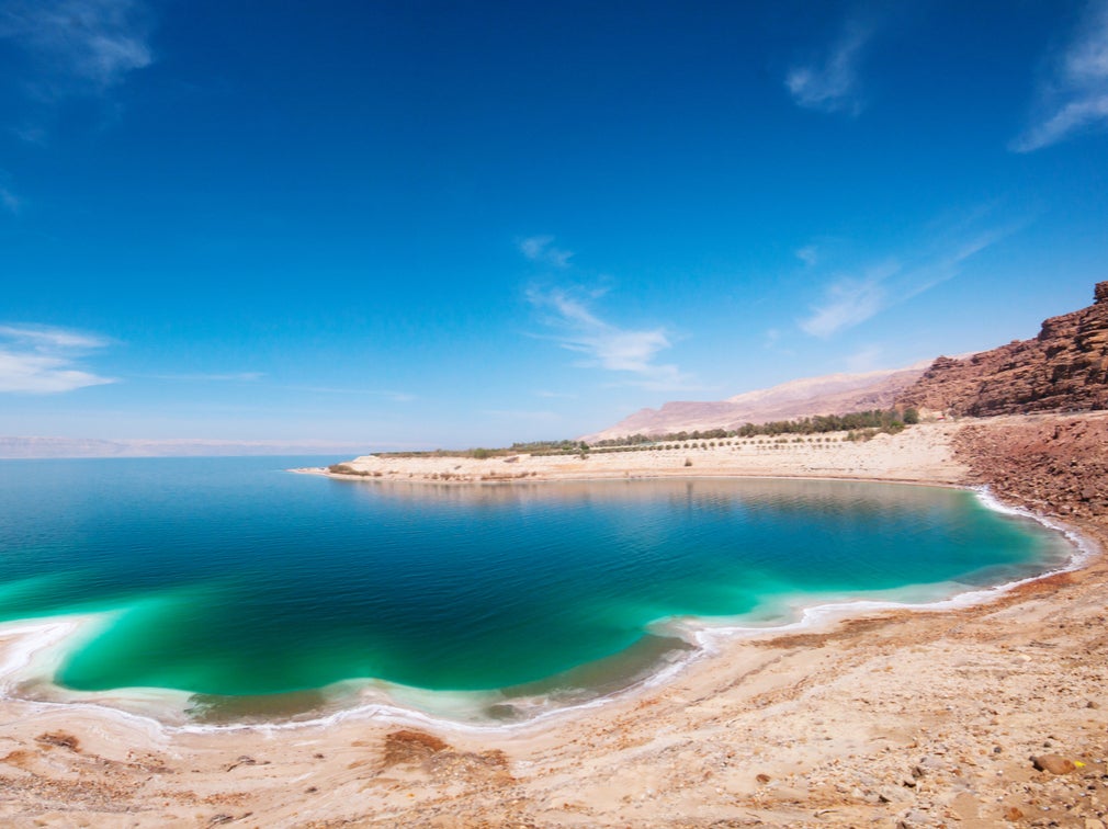 The salt lake sandwiched between Jordan and Israel has a salt concentration of 34 per cent