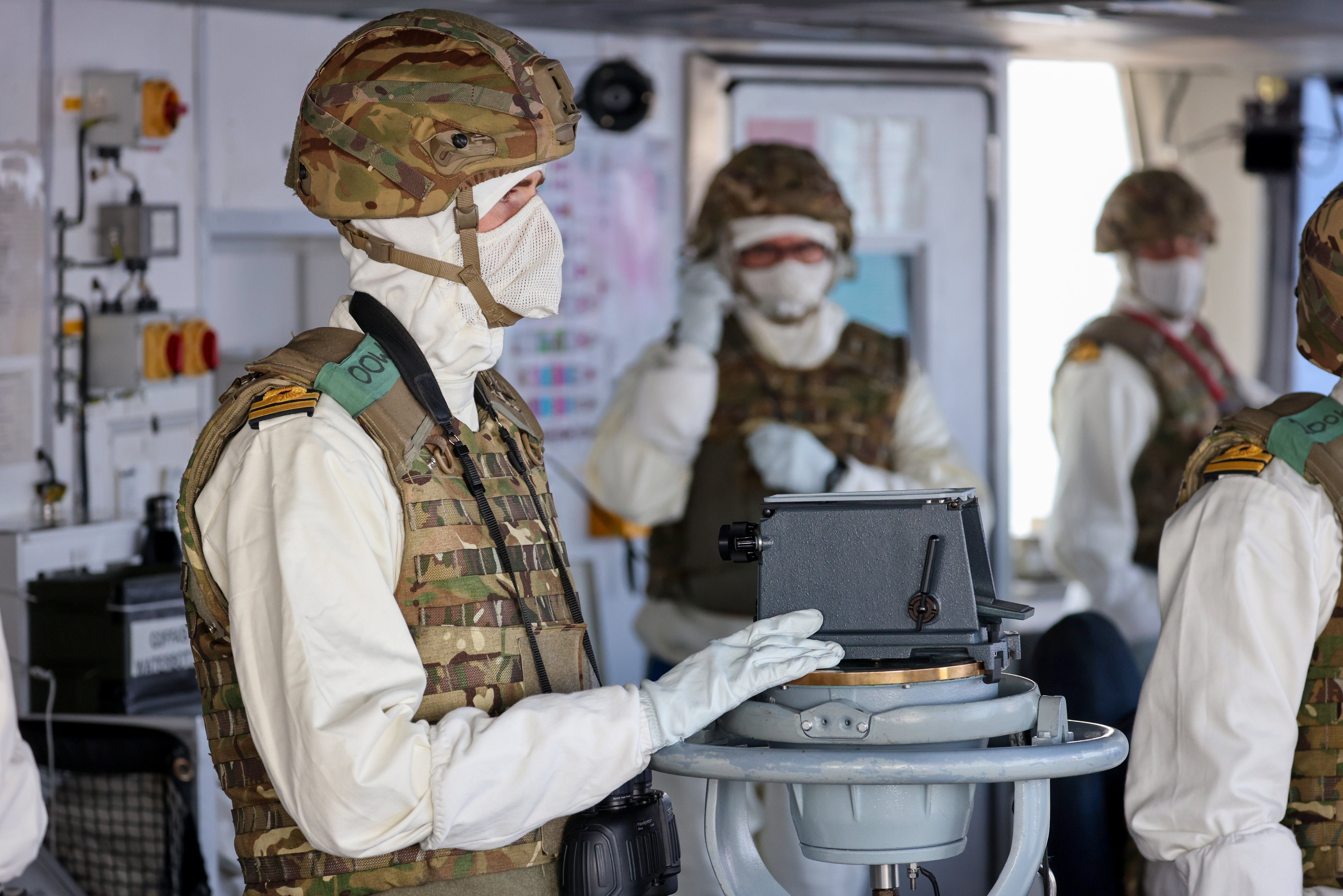 Officer of the Watch on the bridge of HMS Diamond in the Red Sea