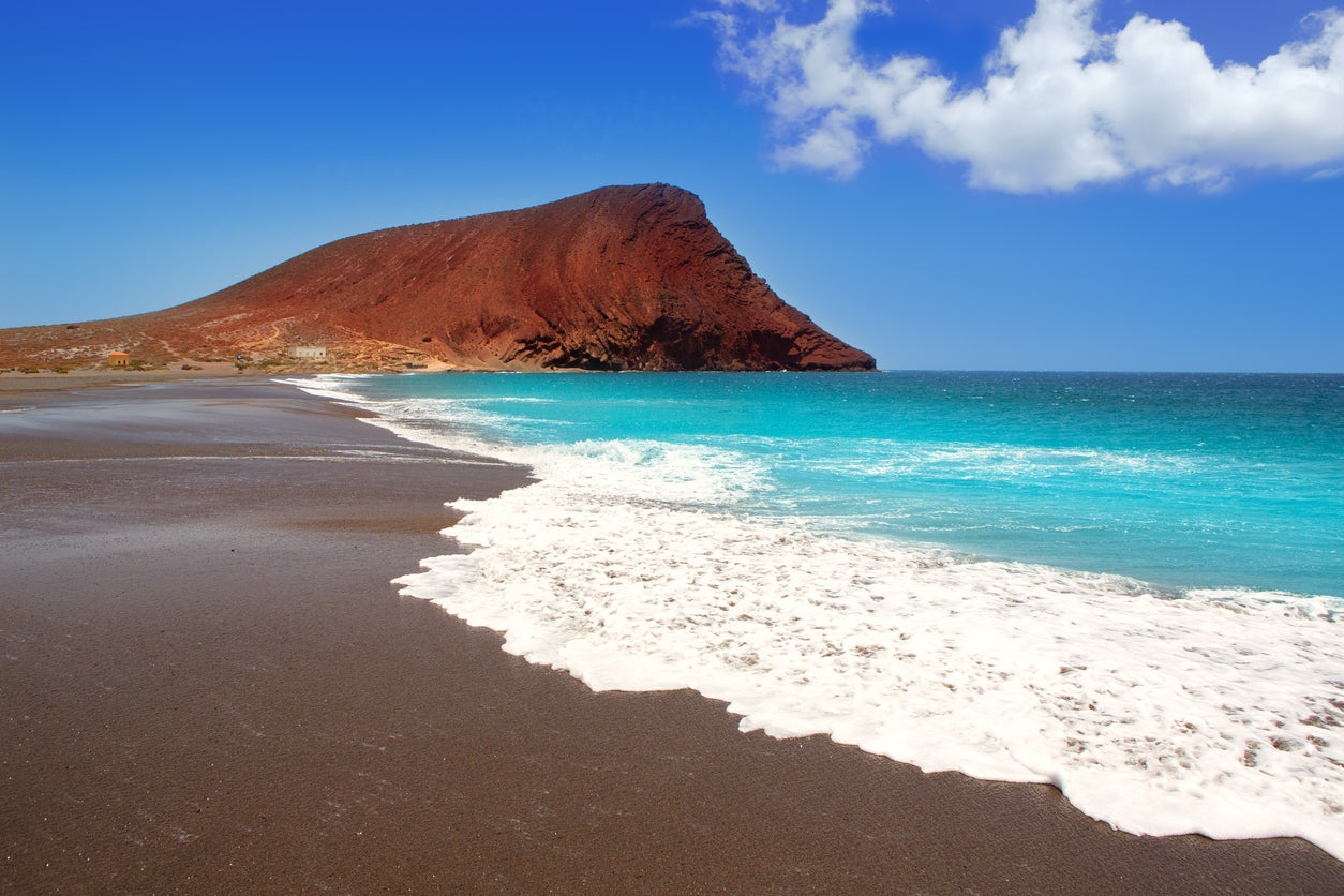 Playa de la Tejita is separated from El Medano by the Montana Roja