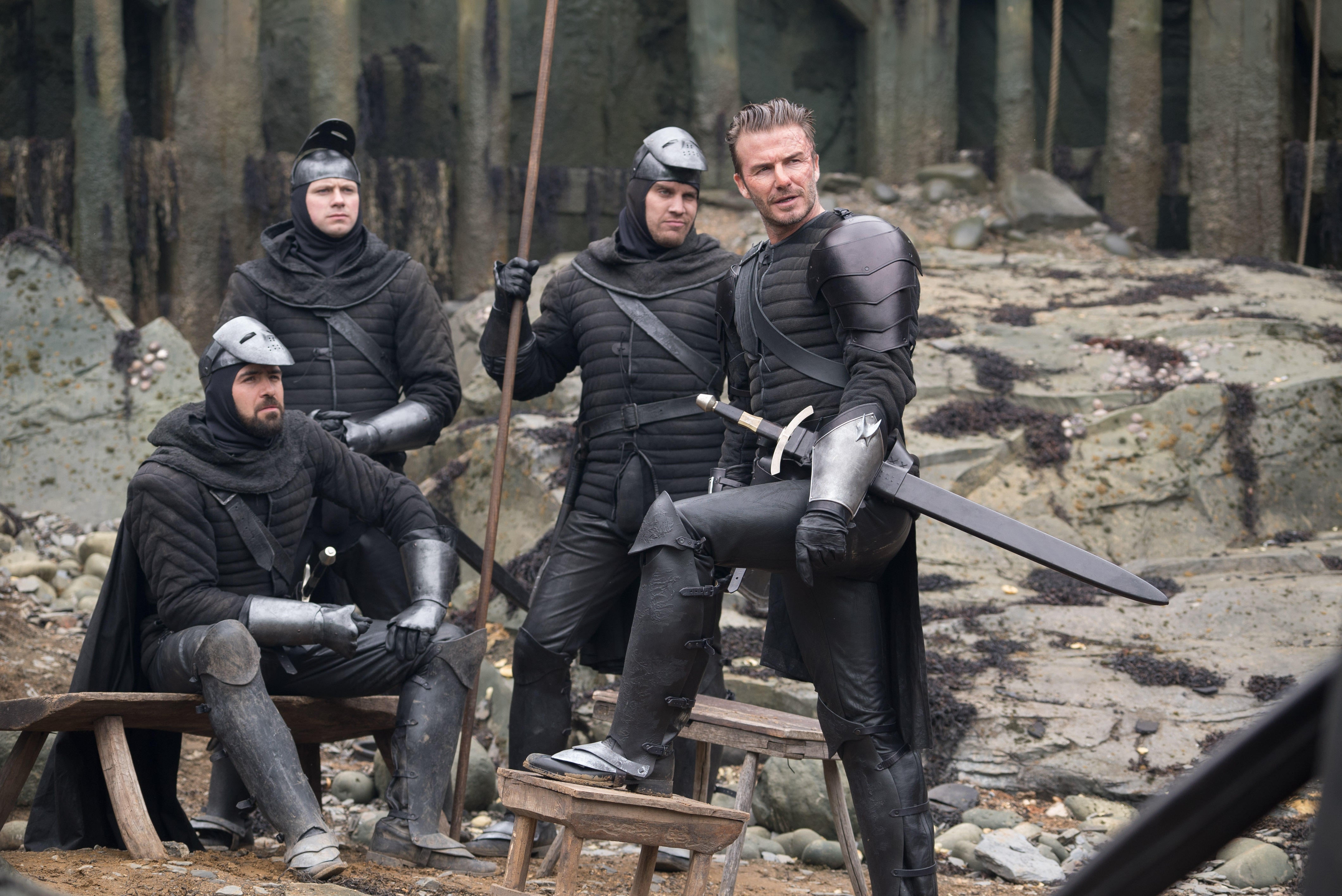 Makeunder: Beckham donned prosthetics for his role as a knight