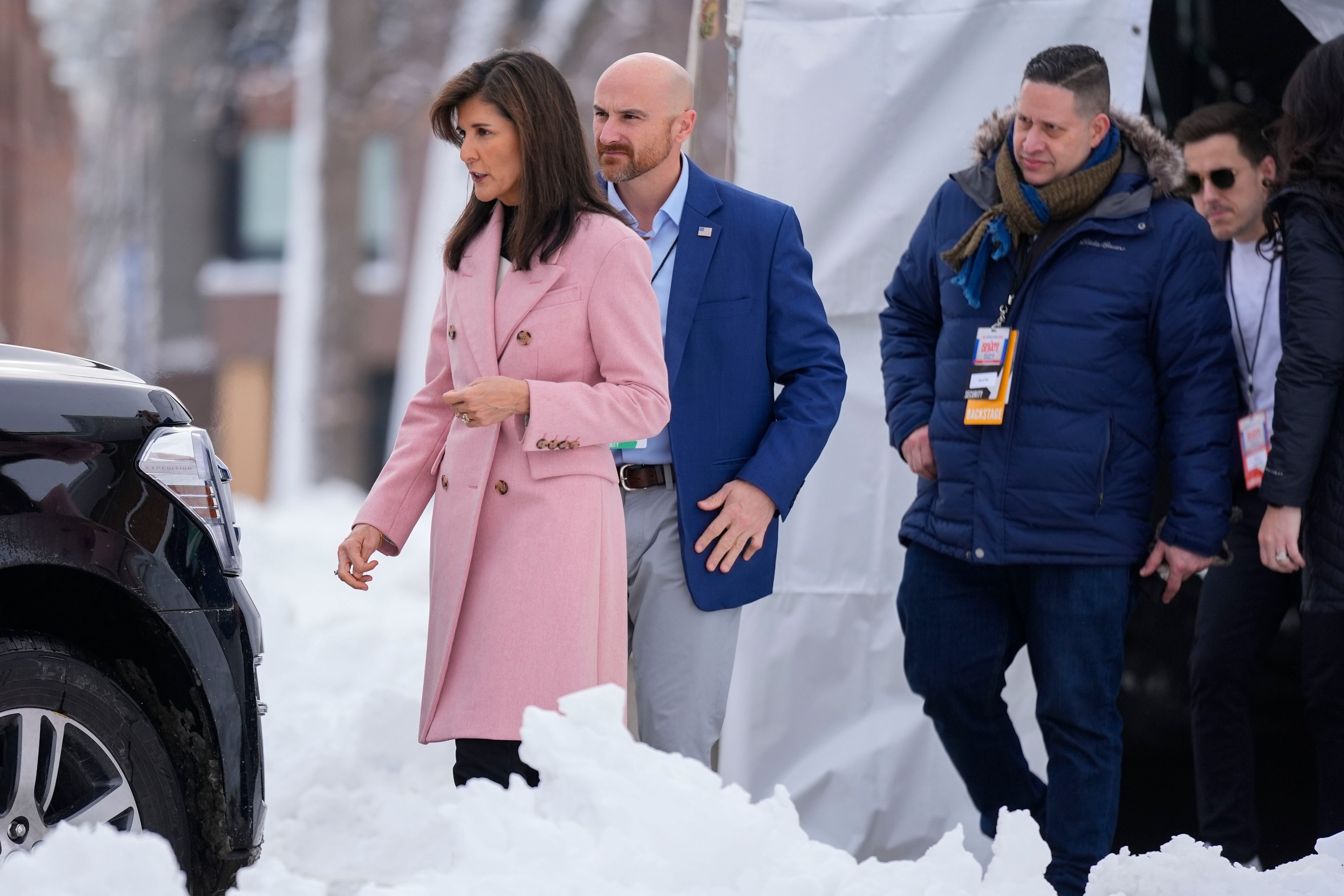 Nikki Haley, seen leaving the Iowa Republican debate