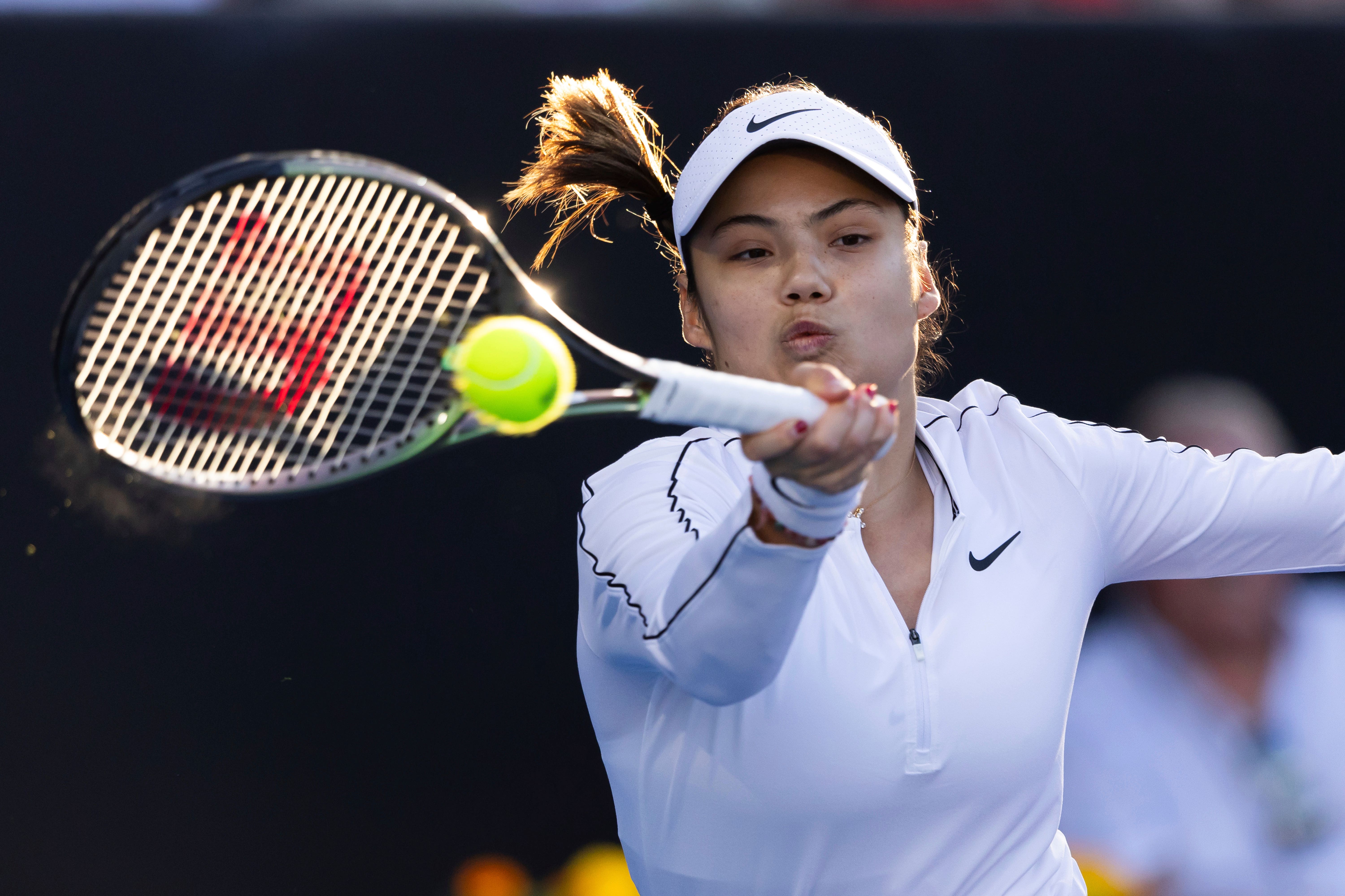 Emma Raducanu playing in Auckland last week (Brett Phibbs/Photosport via AP)