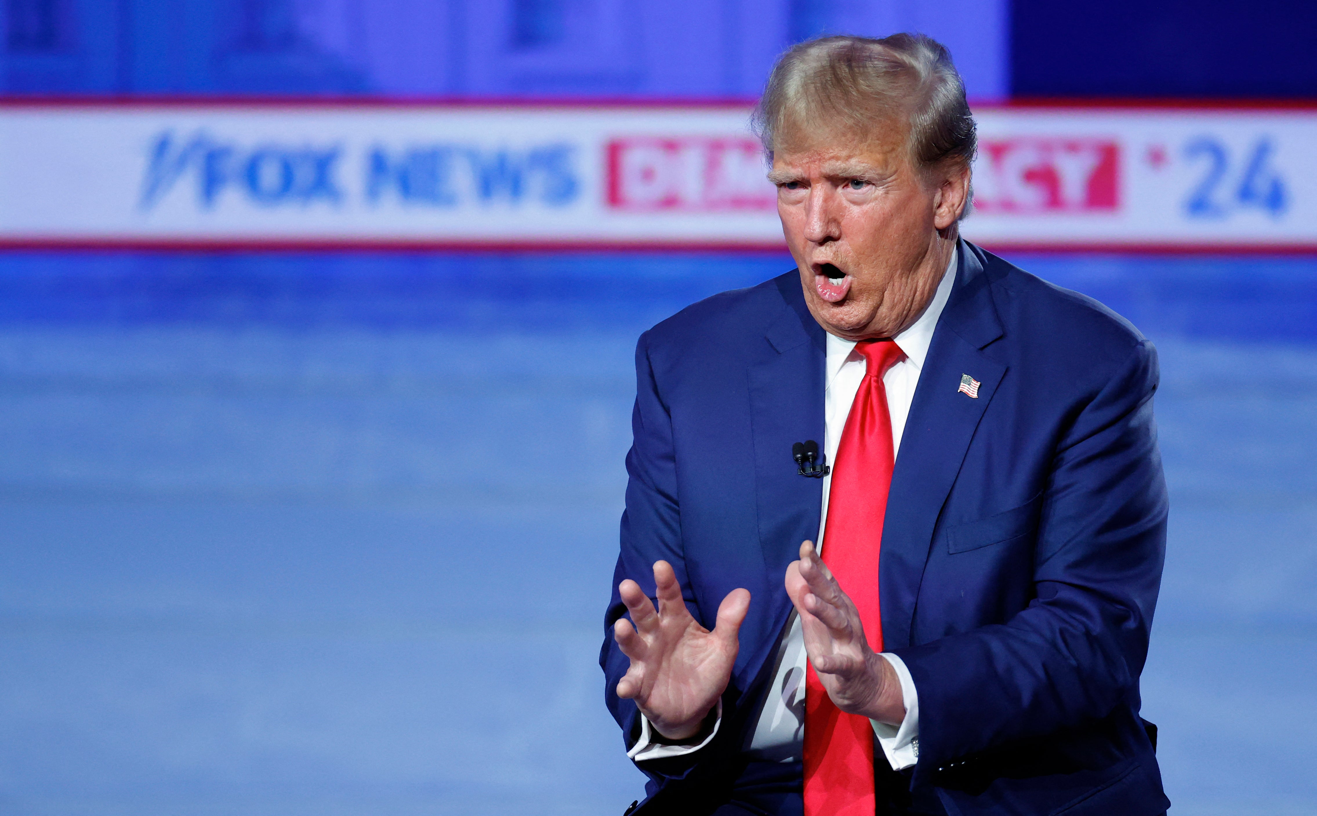 Donald Trump during a town hall in Des Moines, Iowa, on 10 January 2024