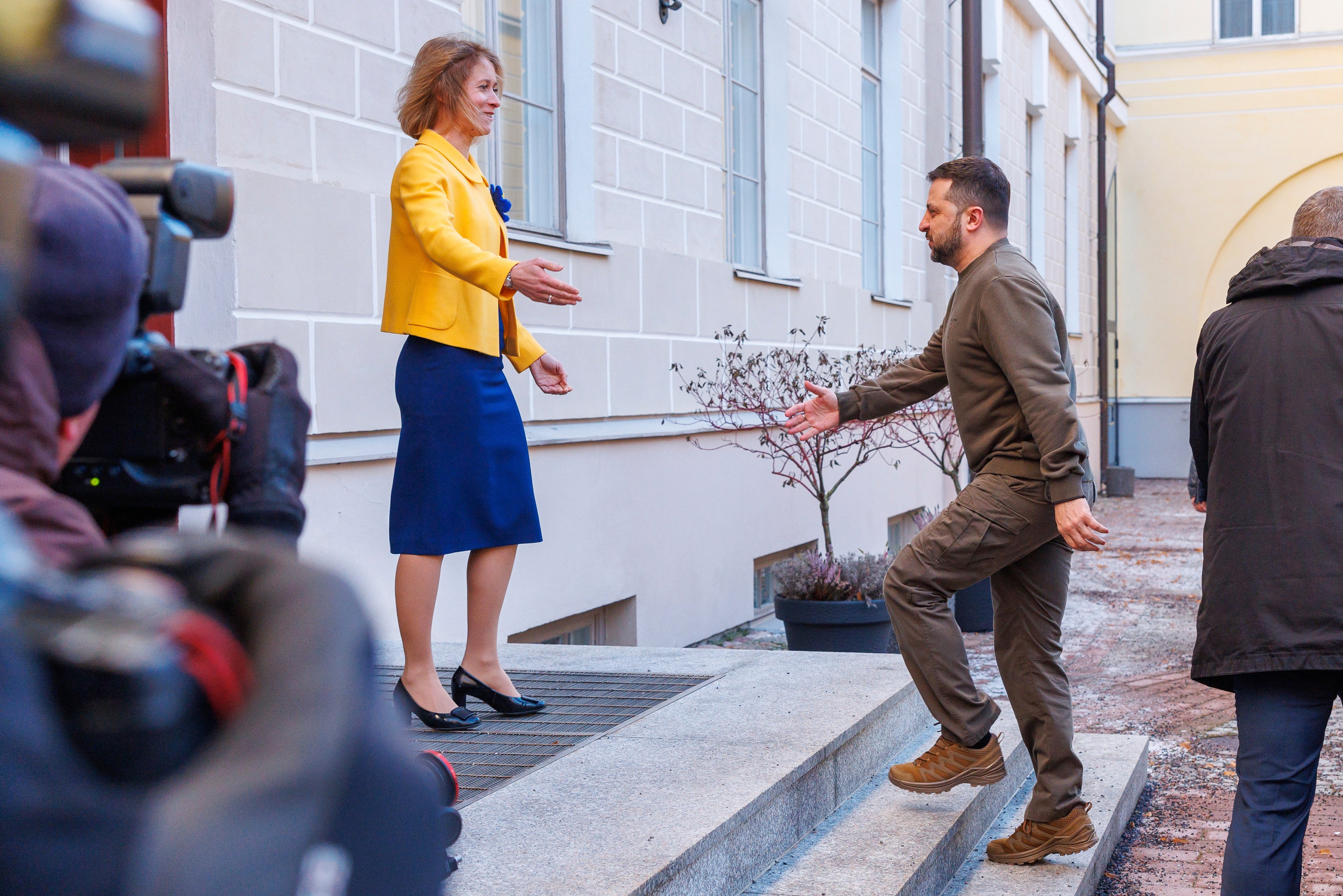 Estonia's Prime Minister Kaja Kallas, left, meets Ukrainian President Volodymyr Zelenskyy at Stenbock House, Tallinn, Estonia, Thursday, Jan. 11, 2024
