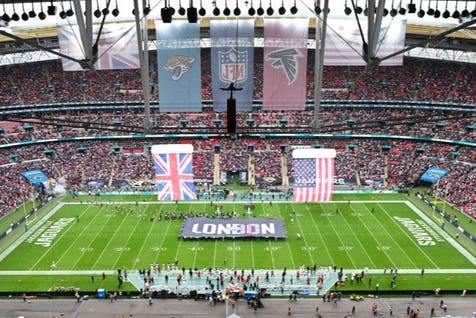 <p>Inside Wembley Stadium prior to the NFL match between Atlanta Falcons and Jacksonville Jaguars</p>