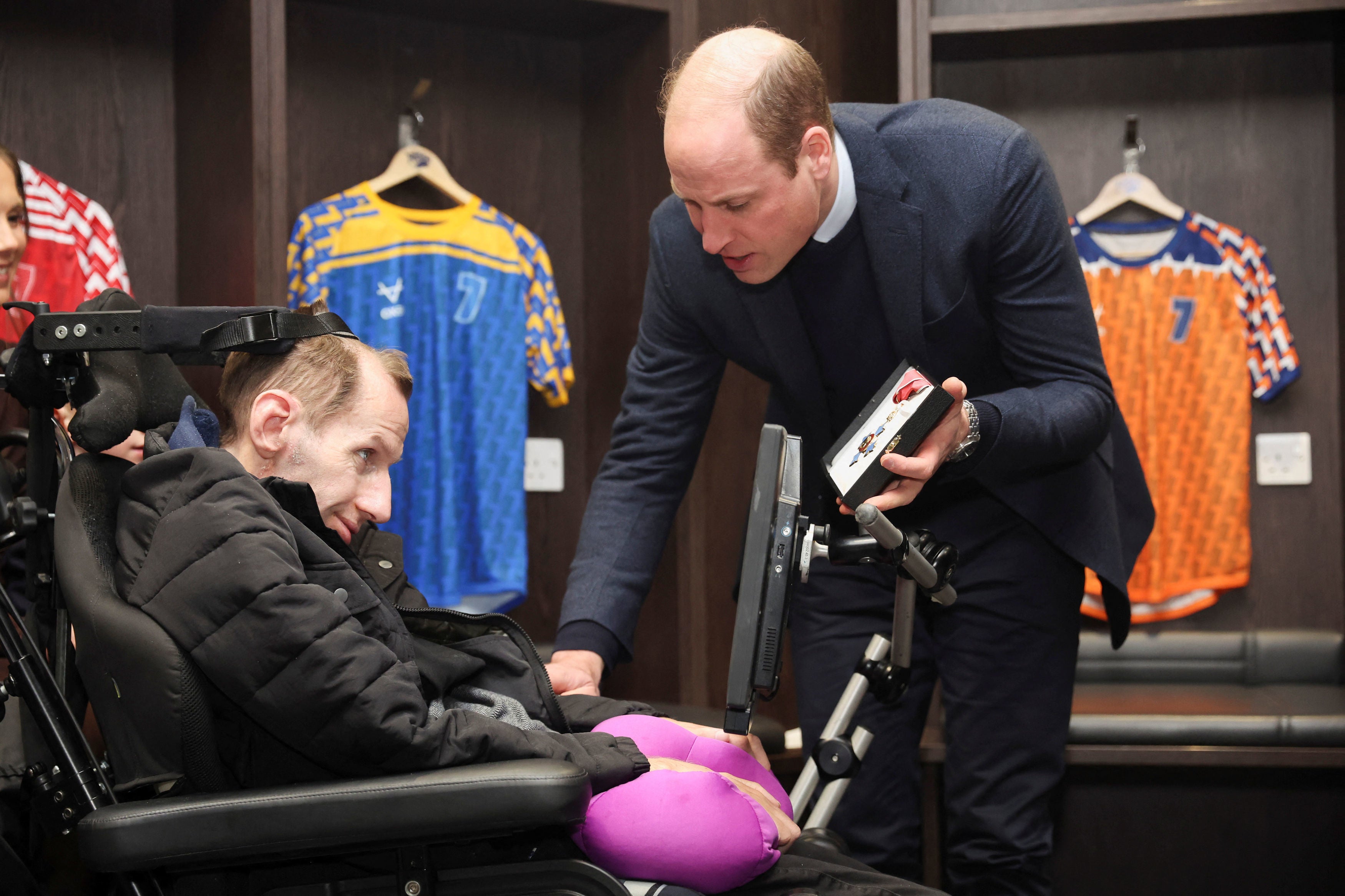 The Prince of Wales (right) meets Rob Burrow during a visit to Headingley Stadium, Leeds, to congratulate him on his efforts to raise awareness of Motor Neurone Disease