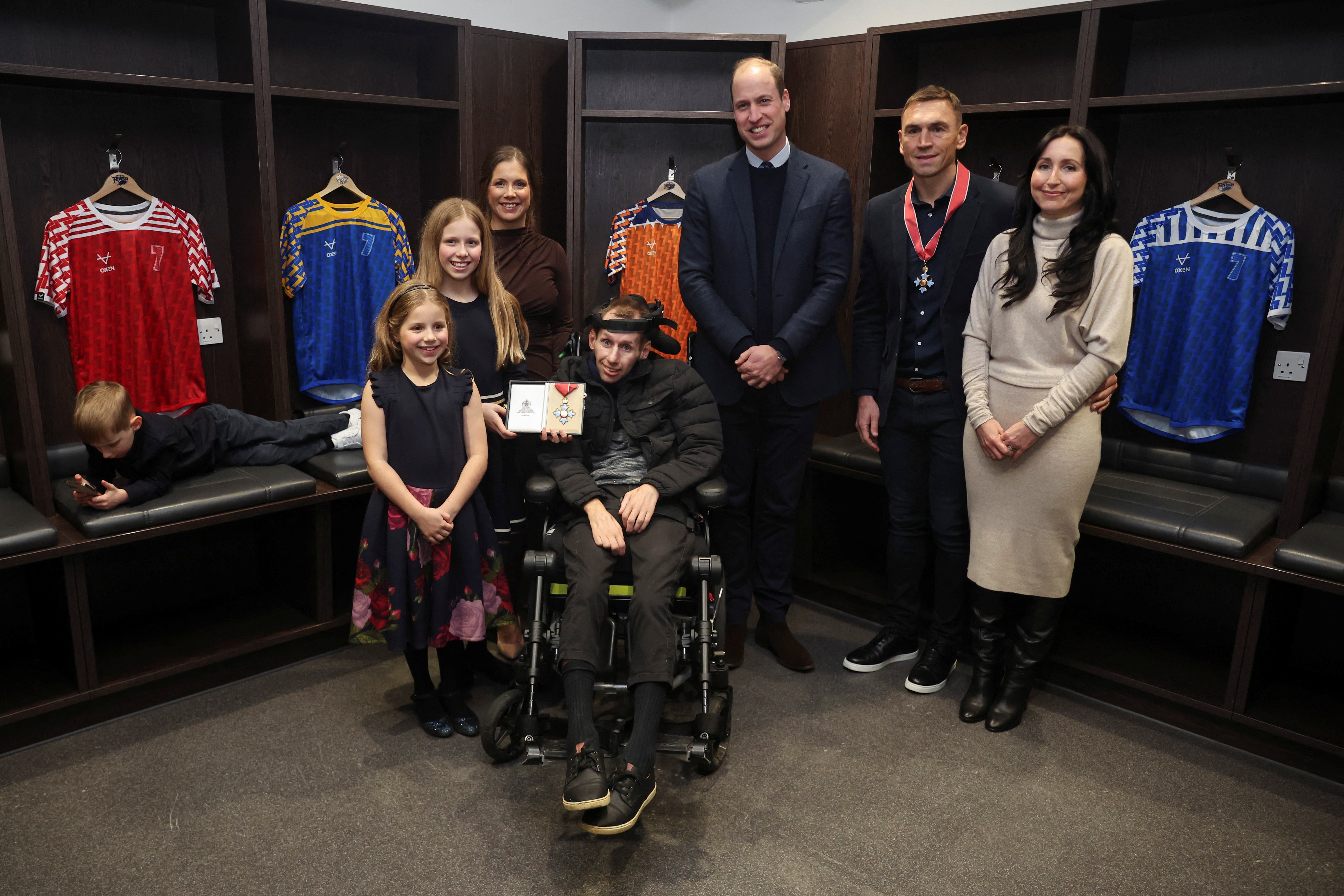 The Prince of Wales meets Rob Burrow, Kevin Sinfield and their families on a visit to Leeds