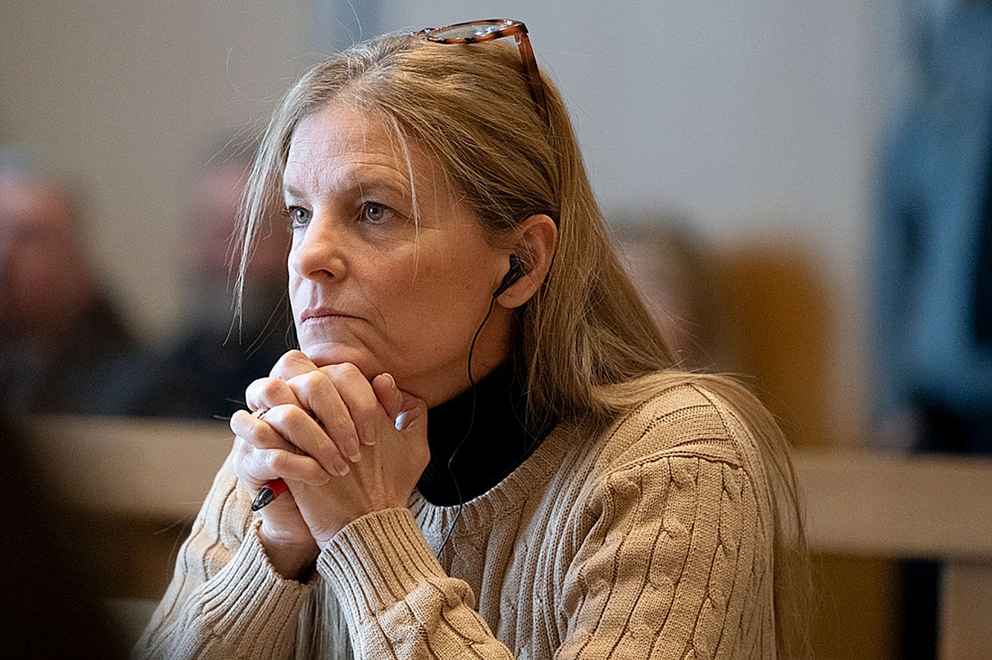 Michelle Troconis listens to arguments at the start of her trial on Thursday