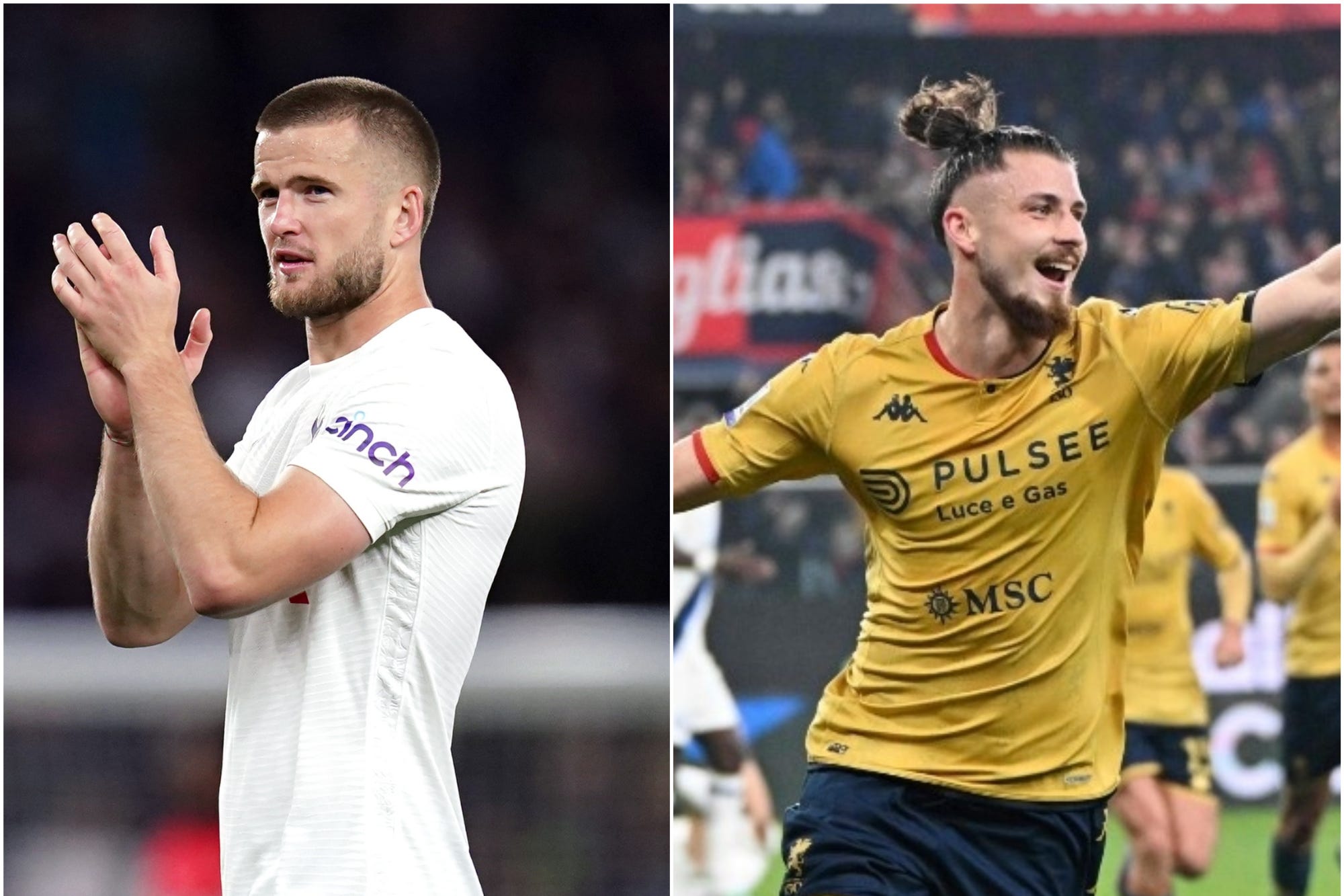 Radu Dragusin, left, has signed for Tottenham in a deal which will allow Eric Dier to leave the club (John Walton/PA/Tano Pecoraro/AP)